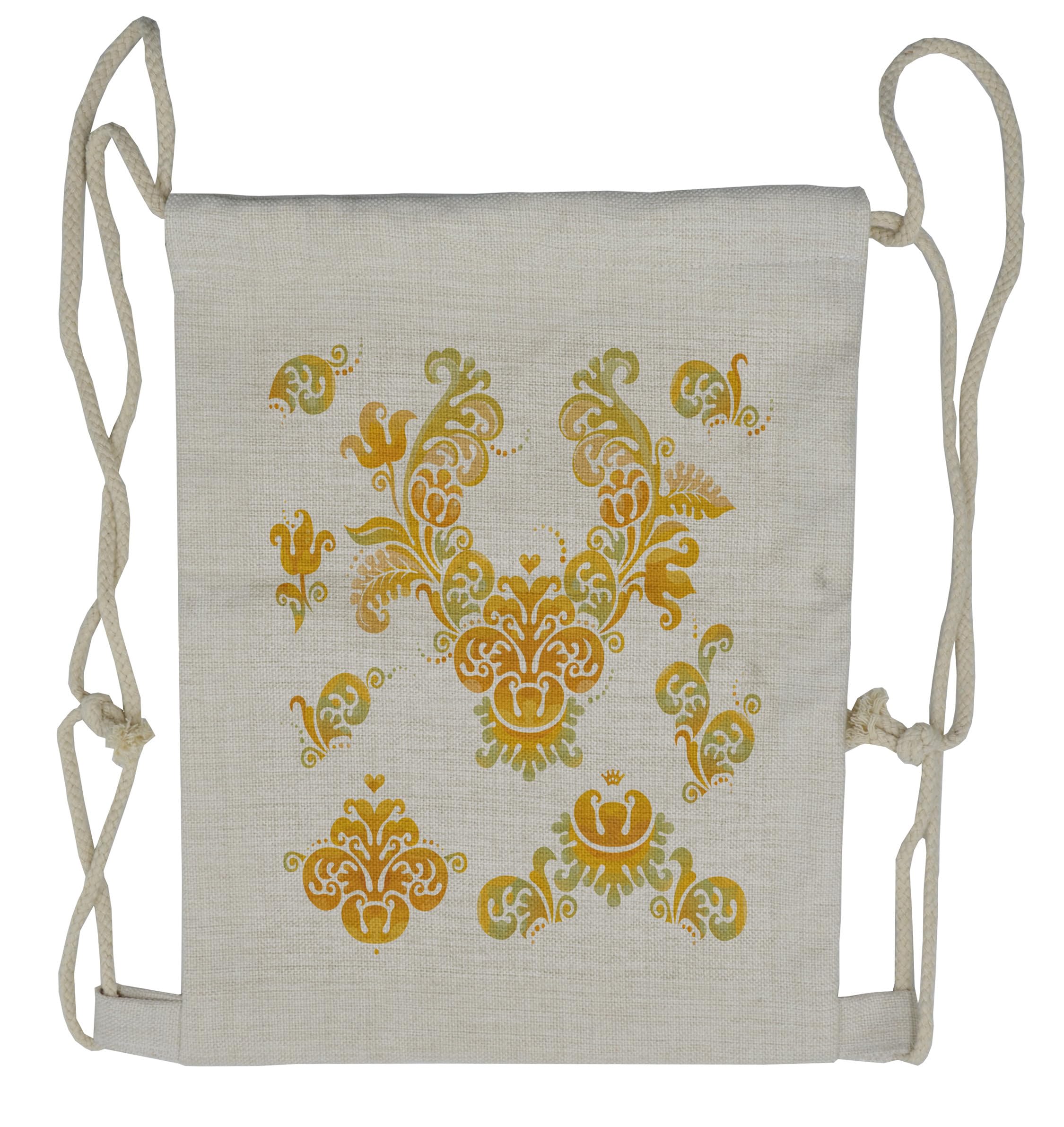 Vintage Renaissance Tulip Print Drawstring Backpack - Lightweight Sackpack for School, Travel & Festival - Traditional Style Cotton Canvas Backpack for Women & Men