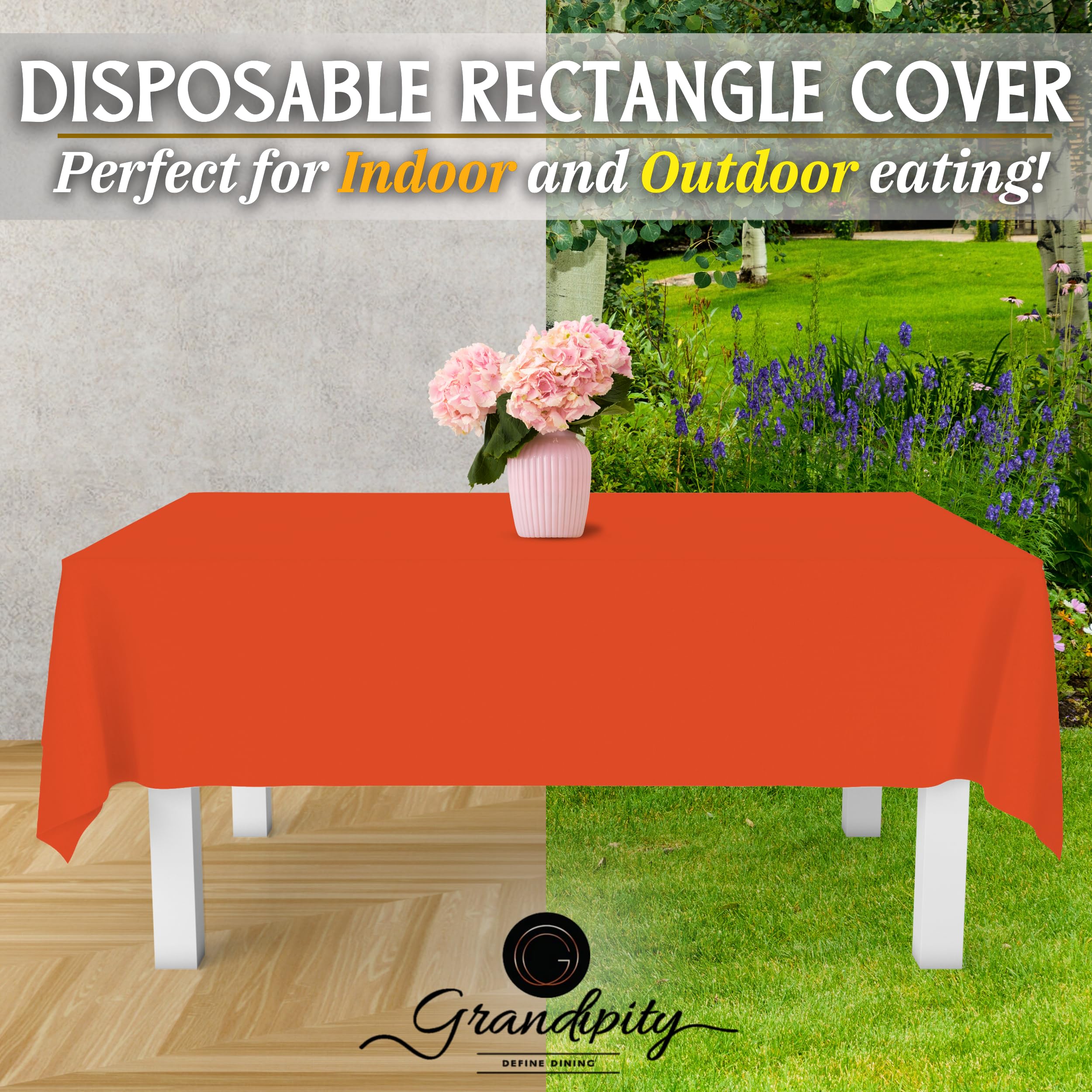 Premium Disposable Orange Plastic Tablecloth (6 Pack) 54 x 108 Inches - Heavy Duty Rectangle Table Cover for Parties, Picnics & Events - Fits 6ft to 8ft Tables - Waterproof & Easy Clean for Indoor/Outdoor Use