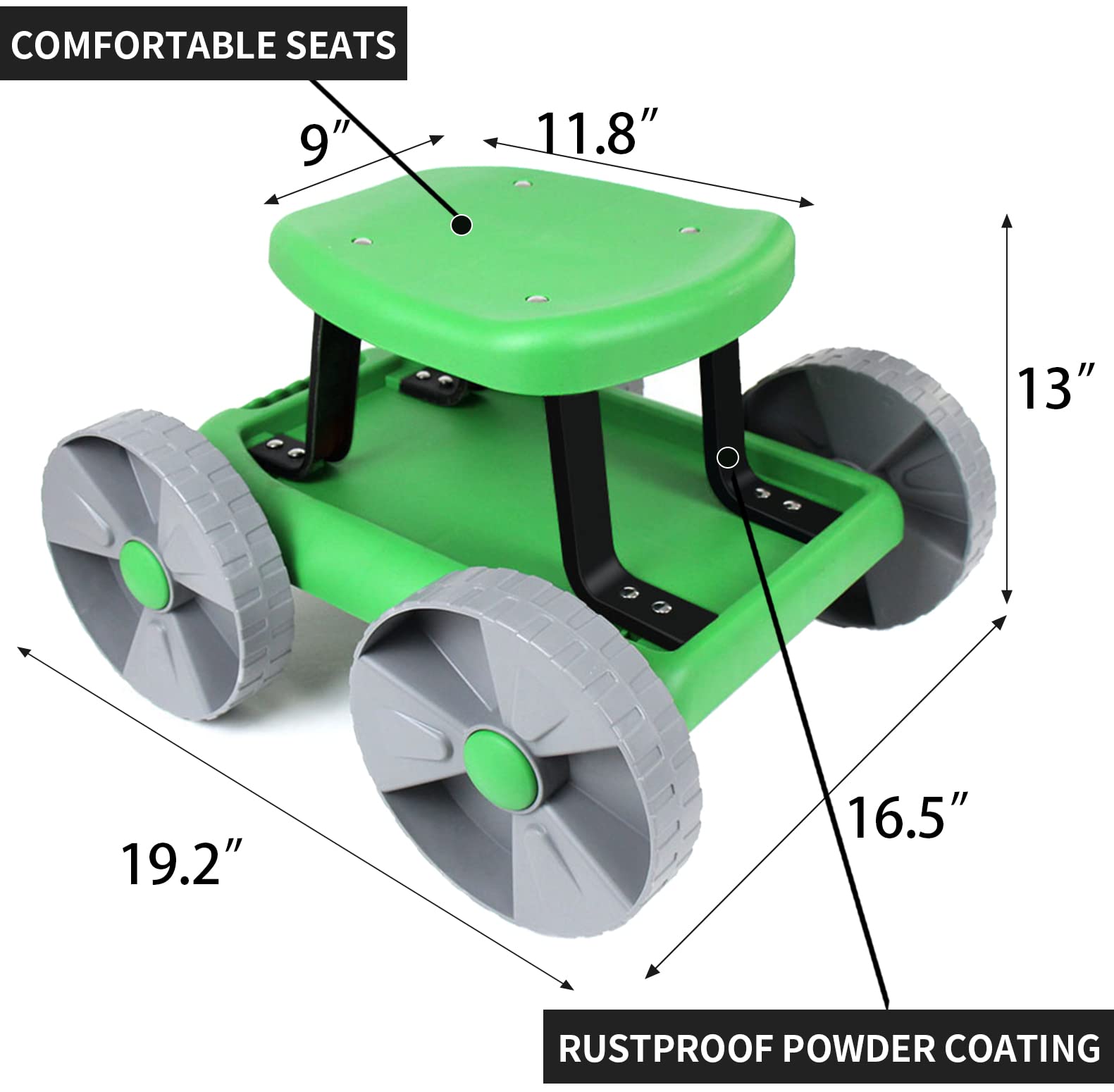 Lightweight Rolling Garden Stool with Wheels - Adjustable Gardening Scooter Seat with Tool Tray & Comfortable Foam Kneeler Pad | Perfect for Outdoor Planting, Weeding & Yard Work Supplies