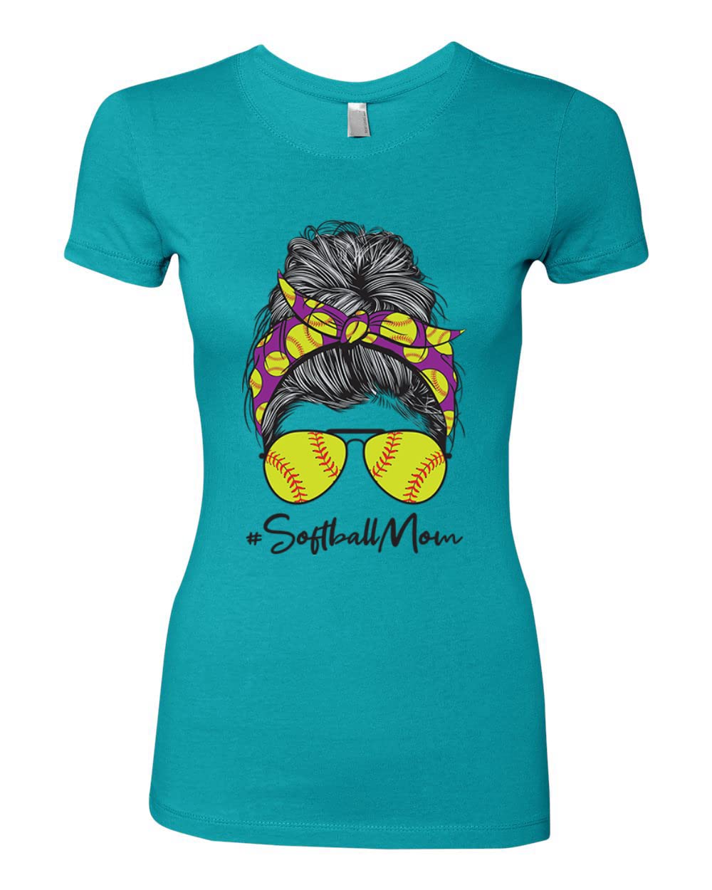 Messy Bun Softball Mom T-Shirt - Women's Slim Fit Junior Tee for Game Day, Sports Lovers & Mother's Day Gifts - Perfect for Baseball Games, Team Moms & Casual Wear