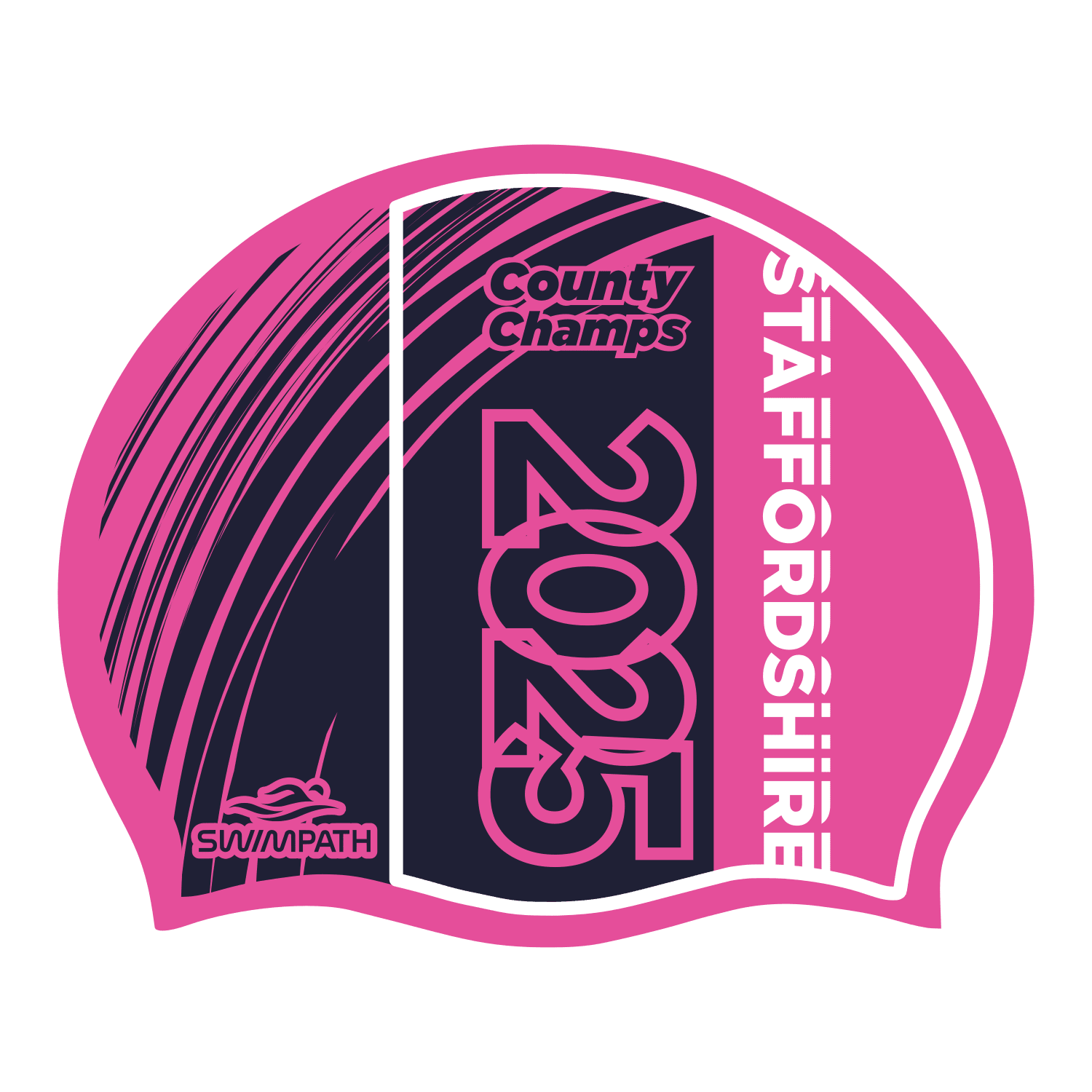 Staffordshire County ASA Championships 2025 Silicone Suede Swim Cap - Neon Pink for Competitive Swimming & Training