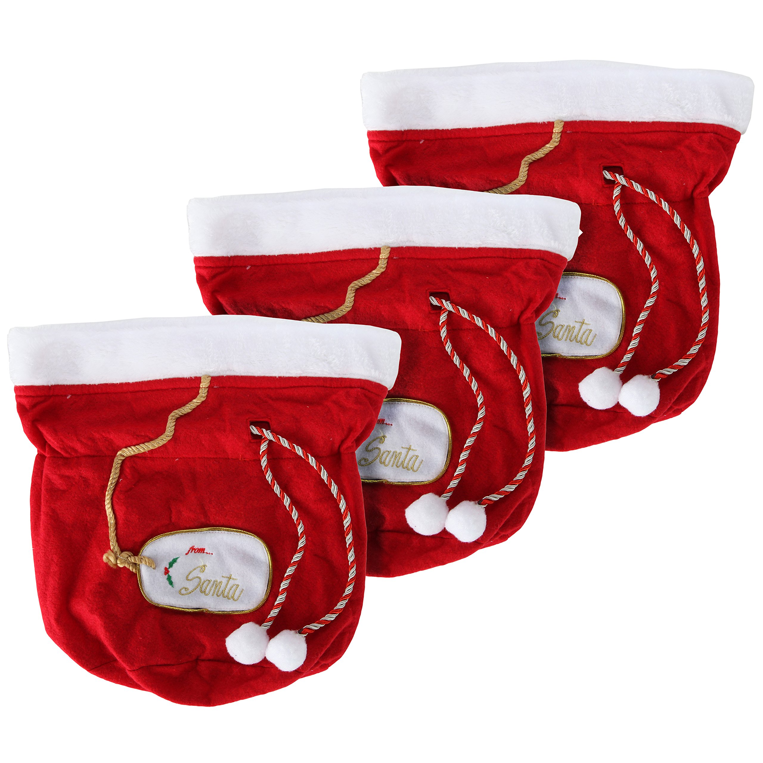 ARAD Christmas Gift Bags Set of 3 - Large Reusable Santa Fabric Gift Bags for Holiday Presents | Perfect for Christmas Party Favors, Stocking Stuffers & Festive Gift Wrapping