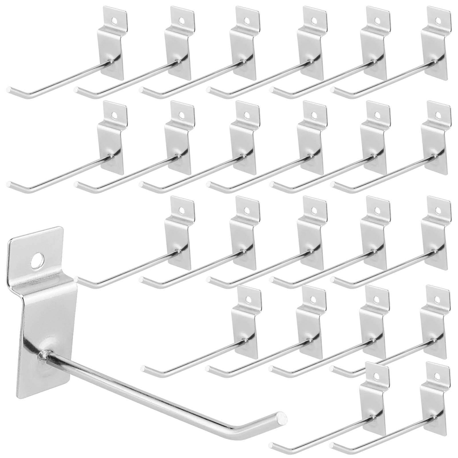 JAPCHET 200 Pack 4 Inch Heavy Duty Metal Slatwall Hooks - Silver Slat Board Hangers & Pegs for Garage, Shop, Retail Store Organization - Perfect for Wall Display & Product Merchandising in Supermarkets