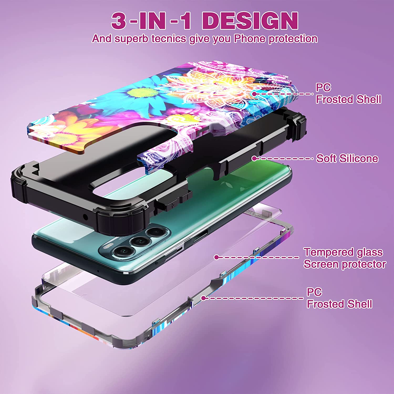 Moto G Stylus Case with Tempered Glass Screen Protector - Flower Design for Shockproof Protection | Perfect for Everyday Use, Travel & Work