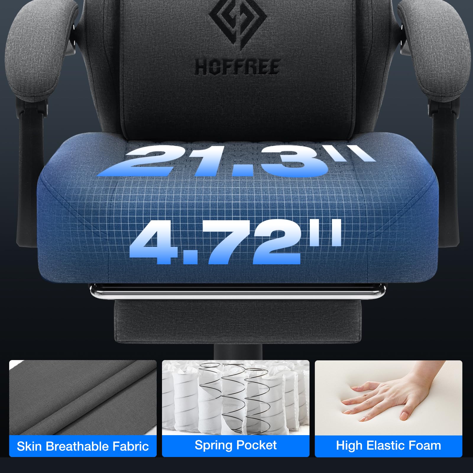 **HOFFREE Ergonomic Gaming Chair with Pocket Spring Cushion & Massage - Reclining Computer Chair with Lumbar Support & Footrest - Breathable Fabric for Adults (Gray) - Perfect for PC Gaming, Office Work & Home Use**