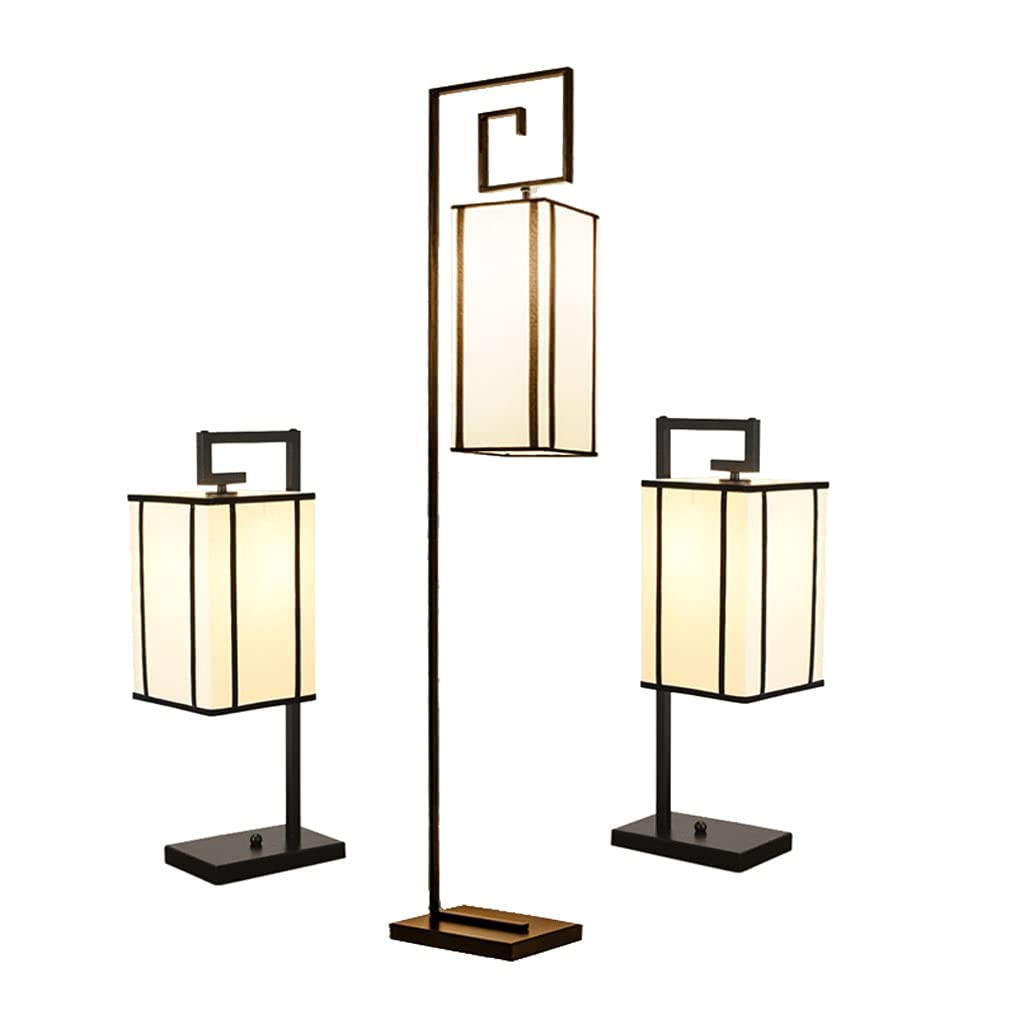 Industrial Standing Lamp Set - 3-Piece Rustic Floor & Table Lamps with Fabric Shades (2 Table Lamps + 1 Floor Lamp) for Living Room, Bedroom & Office Decor | Vintage Home Lighting Solution