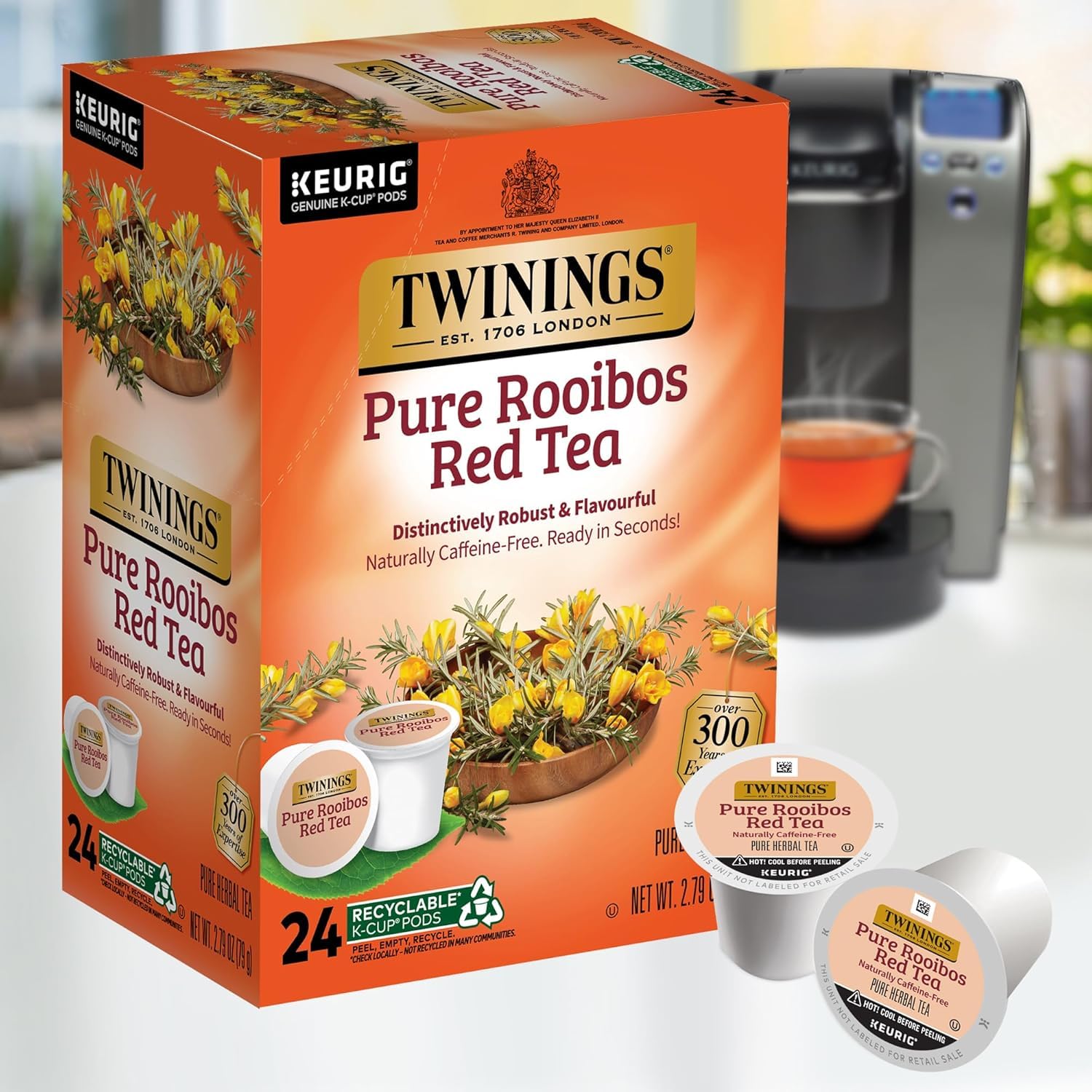 Twinings of London Pure Rooibos Herbal Tea K-Cups for Keurig Brewers - 96 Count (24 Count x 4 Packs) | Caffeine-Free Red Tea Pods | Perfect for Morning Relaxation & Afternoon Tea Time
