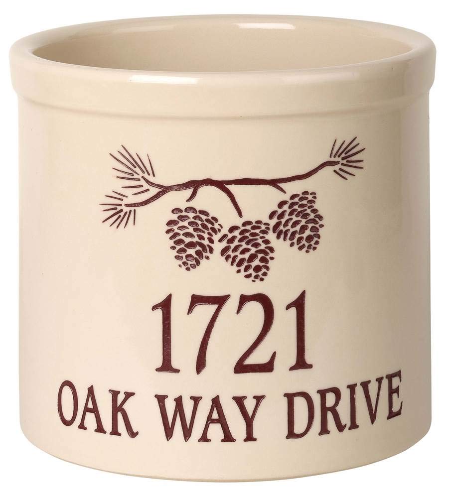 Whitehall Products 2-Gallon Pine Bough Address Crock Planter in Red - Perfect for Outdoor Garden Decor, Porch Planters & Rustic Home Entryway Display
