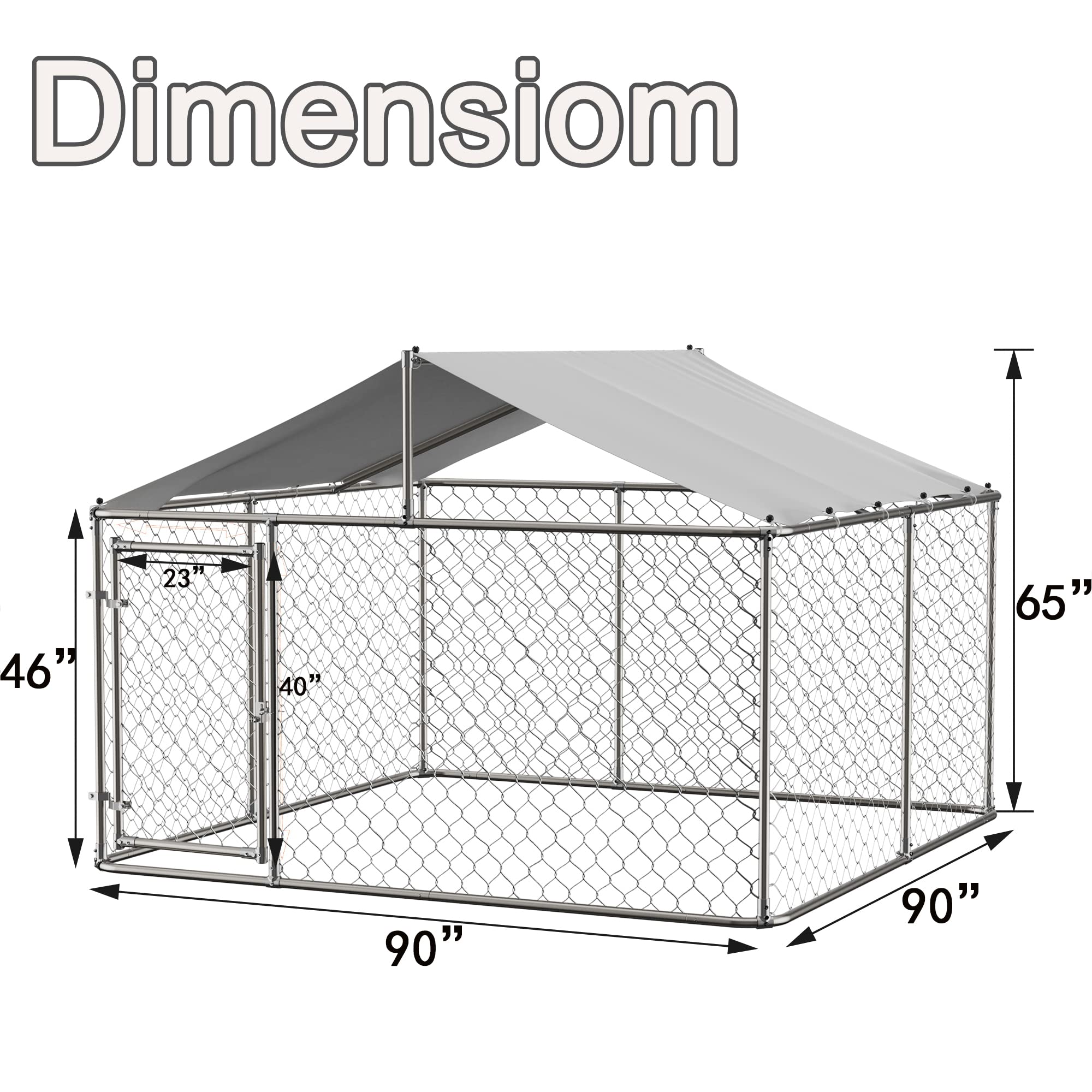 Heavy Duty Galvanized Steel Dog Kennel - 7.5x7.5x5.5ft Outdoor Dog Playpen with Secure Lock, UV & Waterproof Cover - Durable Puppy Exercise Pen & Dog Run Cage for Backyard, Garden, and Patio Use
