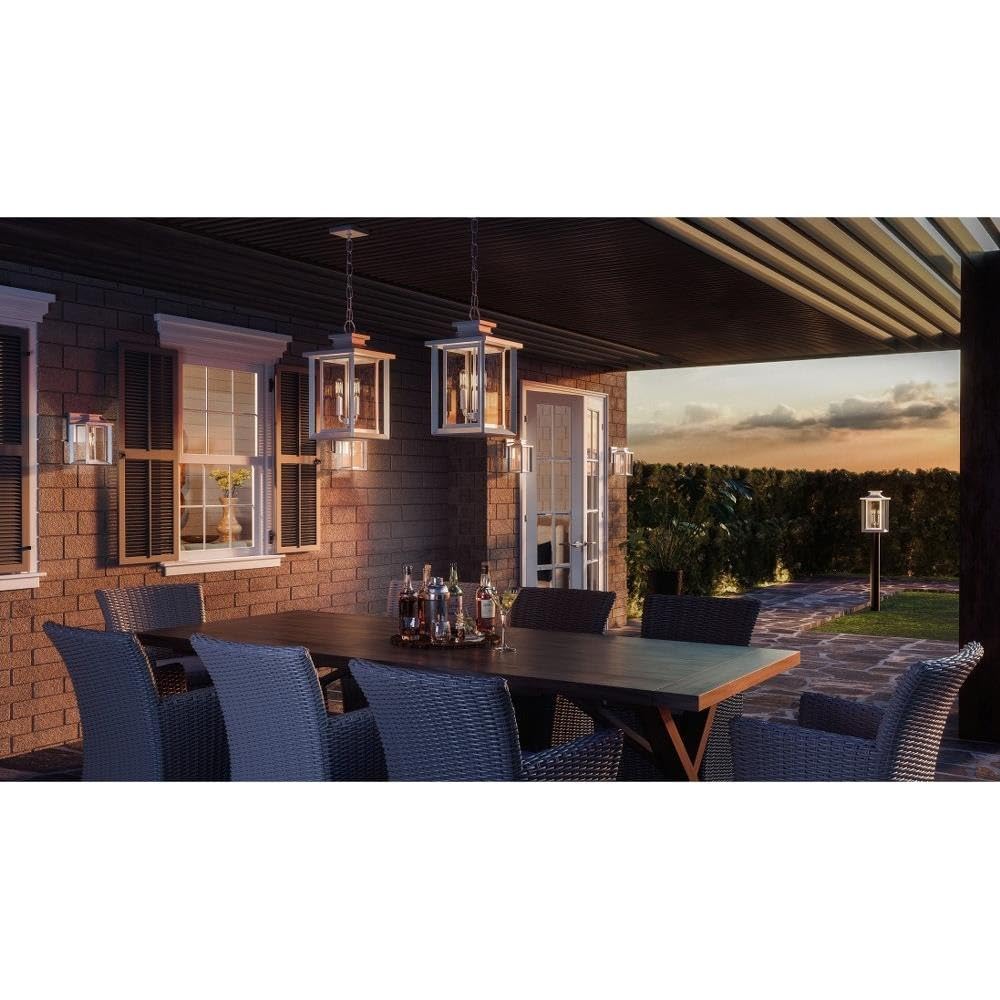 3 Light Outdoor Hanging Lantern with White Lustre Finish - Transitional Style Patio Lighting for Porch, Garden & Backyard Decor - 71-Bel-4423724