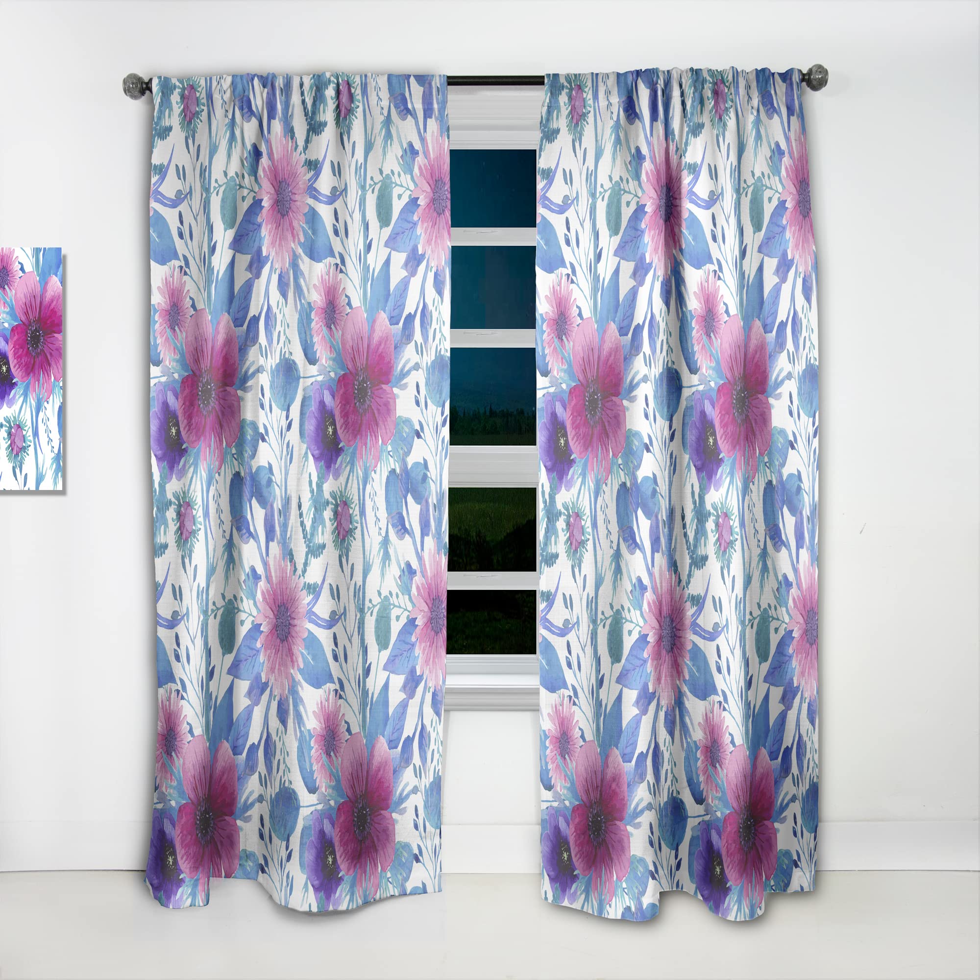 DesignQ Purple Pansy & Daisy Floral Curtains - Thermal Insulated Blackout Window Drapes for Bedroom & Living Room (52x90 Inch, Single Panel) - Perfect for Home Decor, Privacy & Energy Efficiency