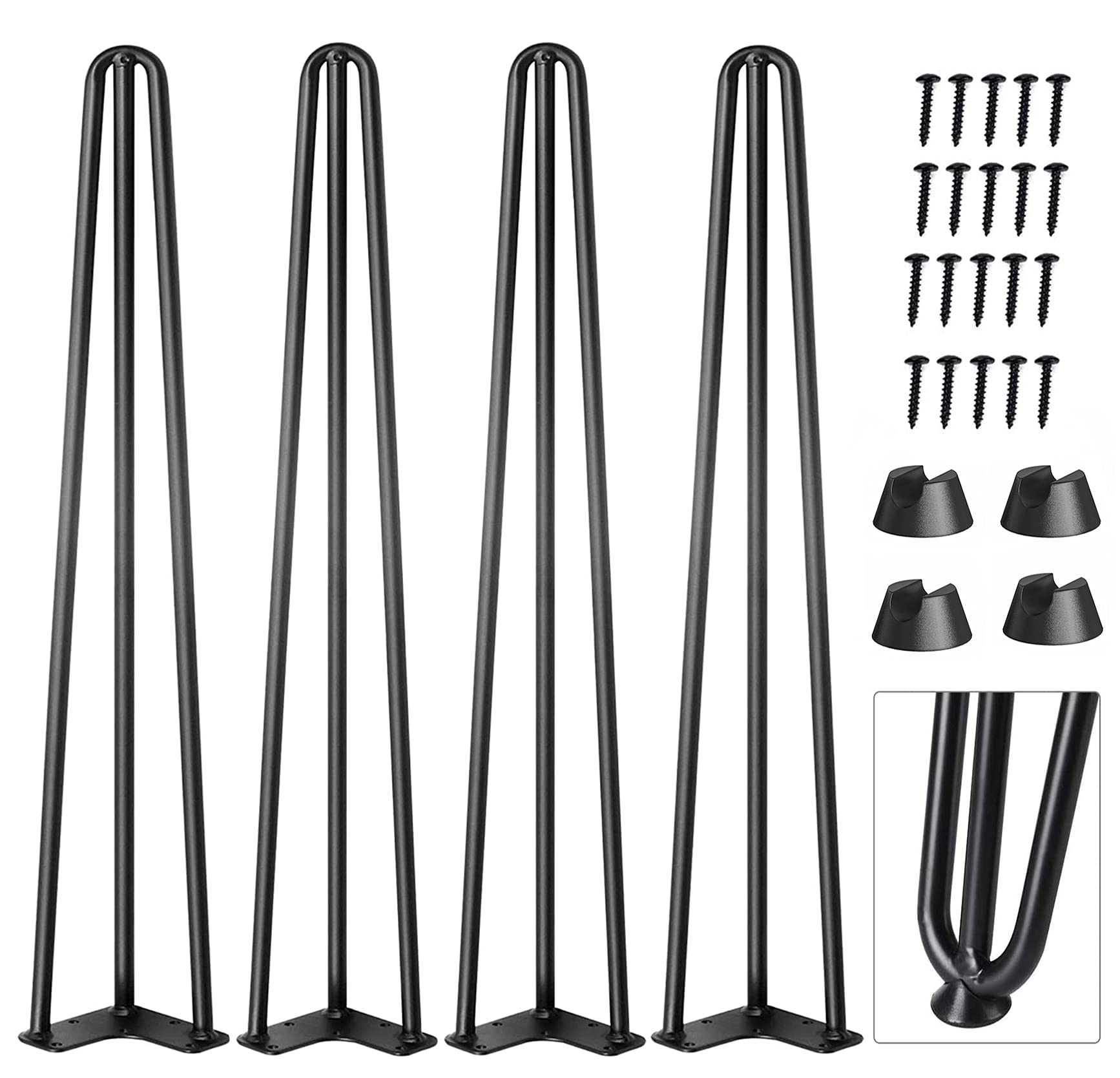 28 Inch Hairpin Coffee Table Legs - Heavy Duty Metal Furniture Legs Set of 4 for DIY Projects - Industrial Style Bench, Desk, Bar & Dining Table - Includes Rubber Floor Protectors - Perfect for Living Room, Office & Restaurant Decor