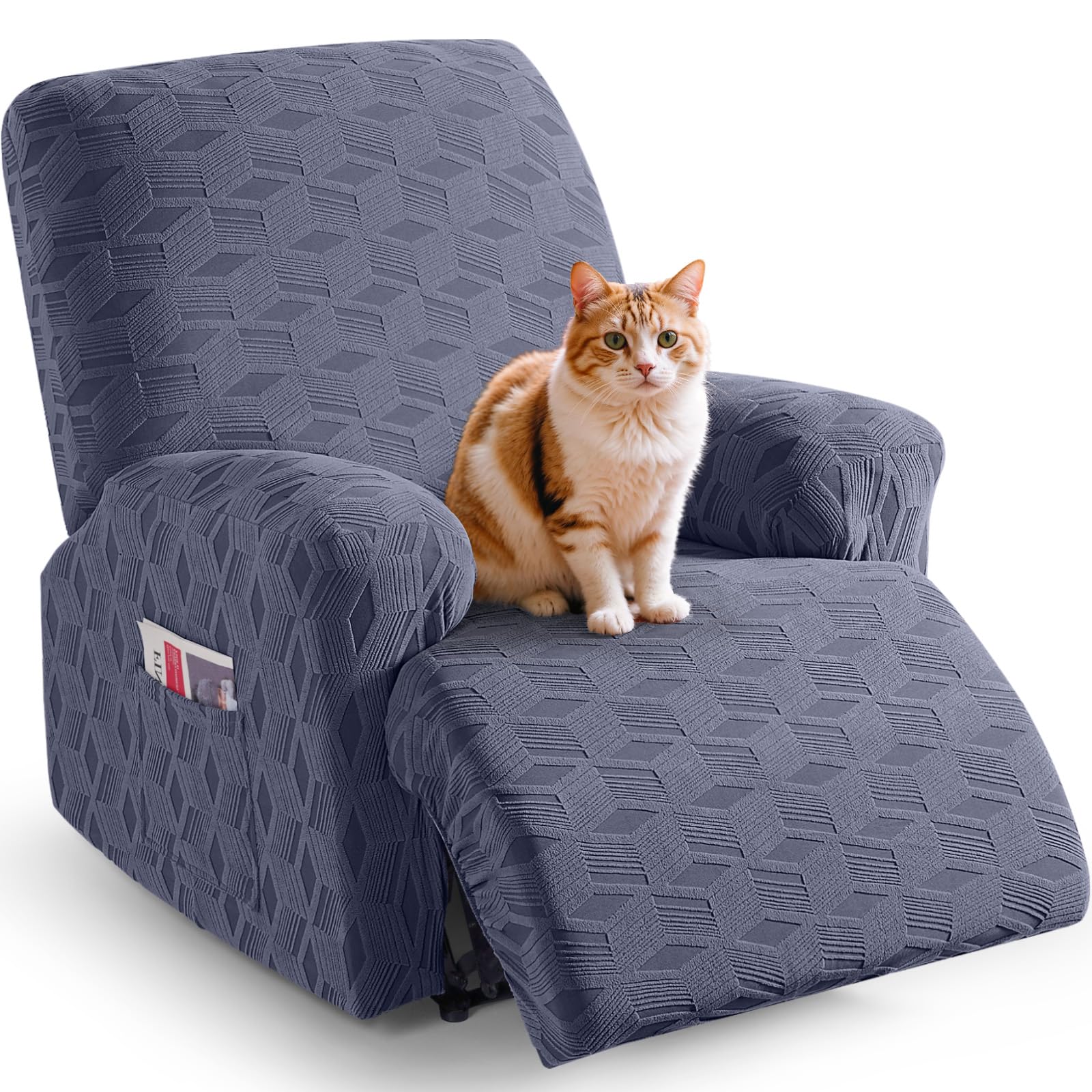 TAOCOCO Oversized Recliner Cover - Stretch Jacquard Reclining Chair Slipcover with Elastic Bottom, Furniture Protector for Sofa & Couch - Pet & Kid Friendly - Grey - Perfect for Living Room, Home Theater & Family Gatherings