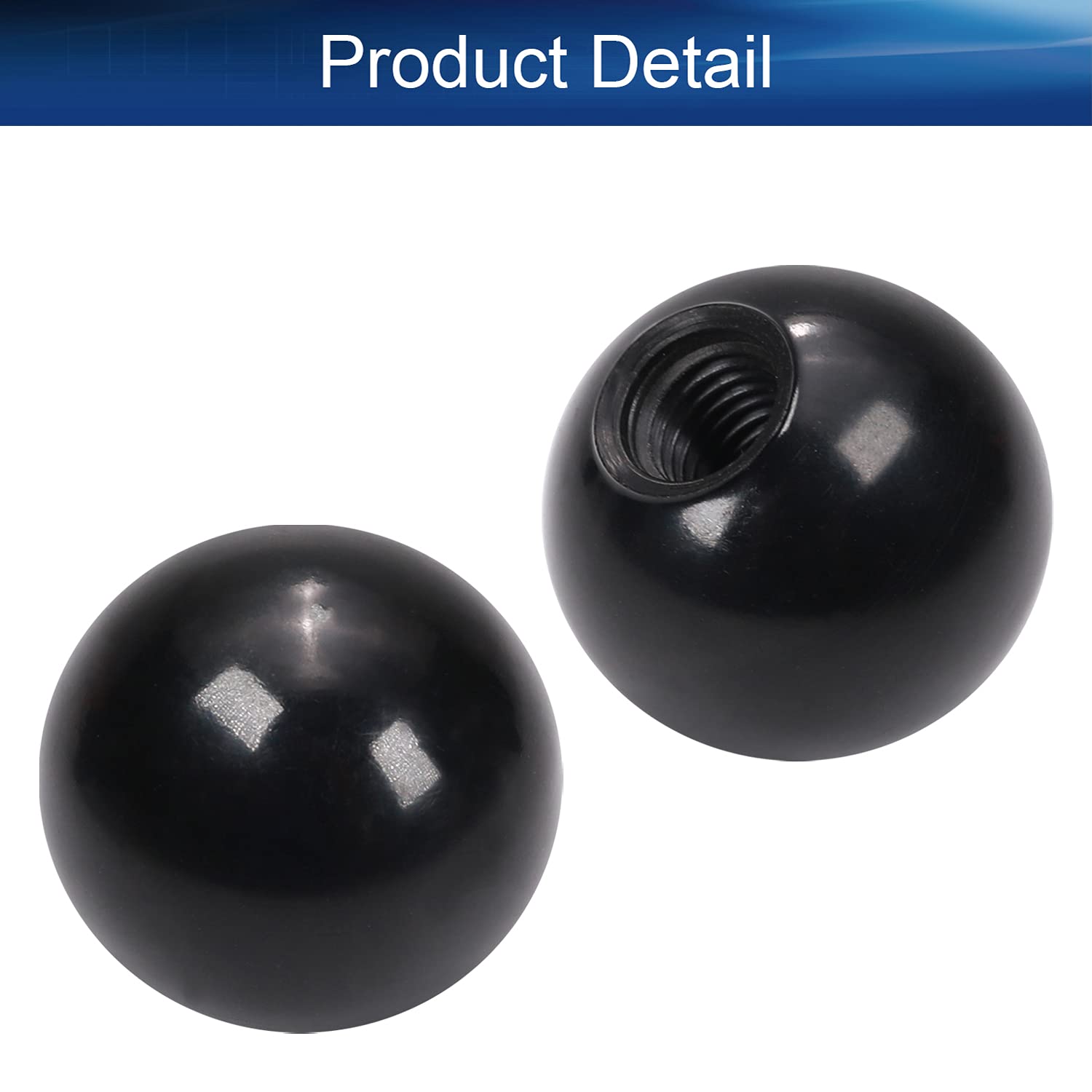 Bettomshin 2Pcs Black Bakelite Ball Knob - M10 Female Thread, 32mm Diameter Spherical Handle with Smooth Rim - No Twist Design for Lawn Mowers, Exercise Equipment & Industrial Machinery - Durable Thermoset Knob for Easy Grip and Control
