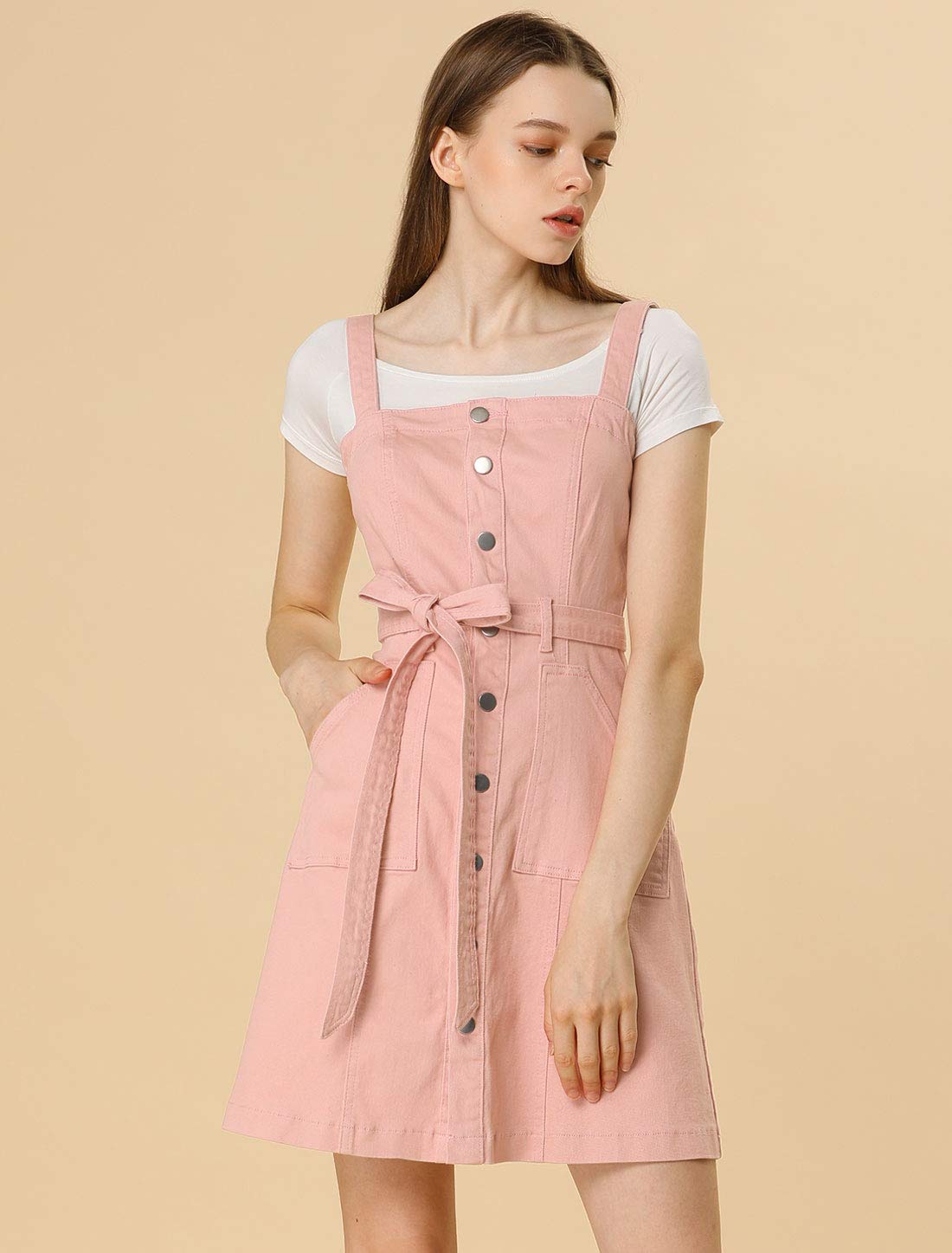 Allegra K Women's Classic Denim Pinafore Dress with Adjustable Straps - Casual Jean Overalls for Spring & Summer Outfits, Date Nights, and Weekend Brunch