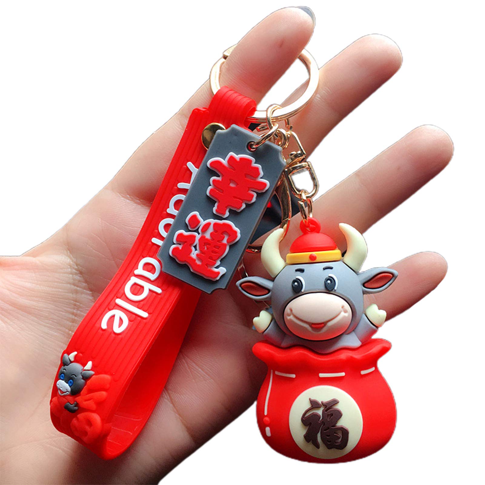 Cartoon Ox Key Holder - Cute Couple Keychain for Car Keys, Bag & Purse Accessory - Perfect Gift for Valentine's Day, Anniversary & Couples (Home, Office & Travel Use)