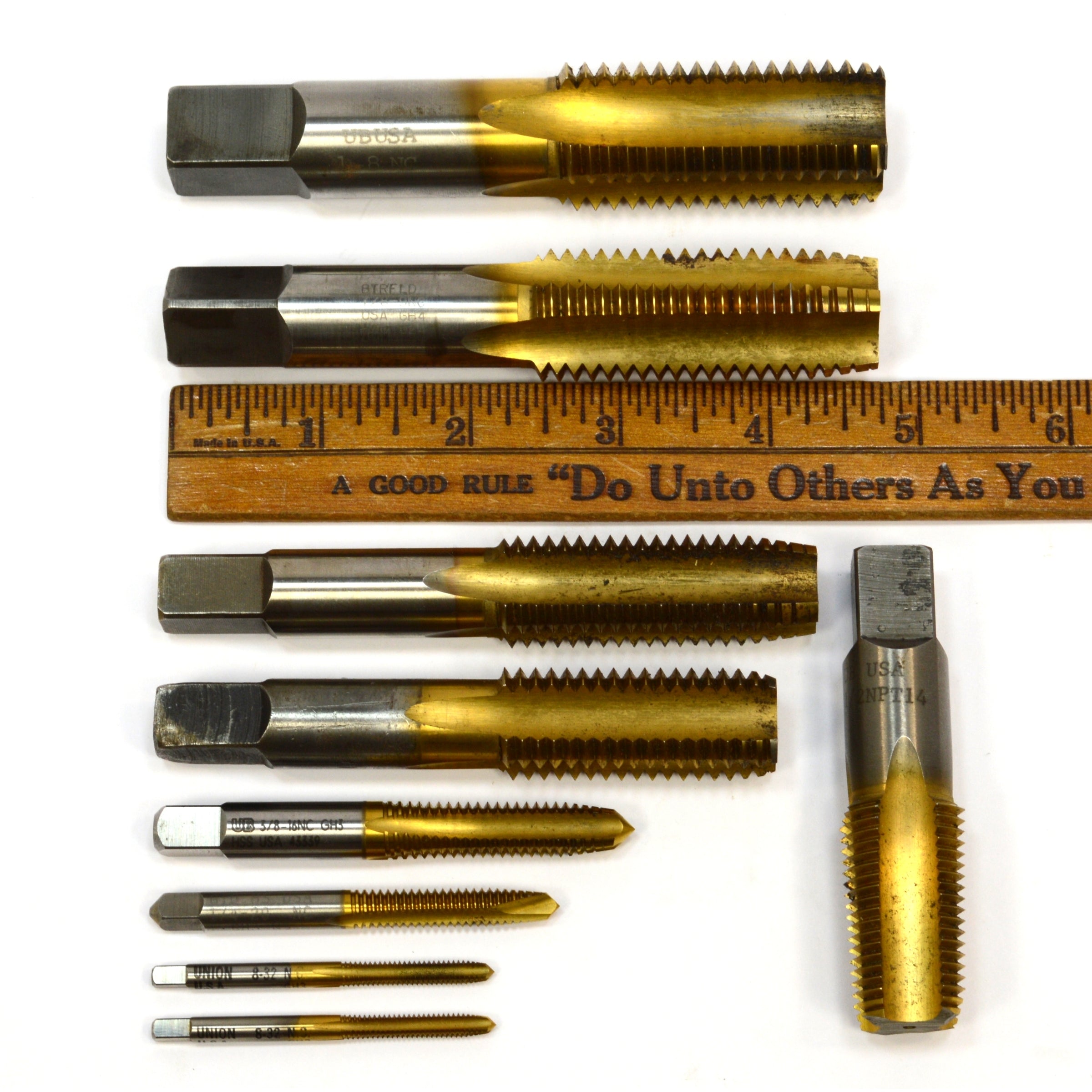 Premium Used UNION BUTTERFIELD Tap Set - 9 Sizes (1/8, 1/4, 3/8, 1/2, 5/8, 3/4, 7/8, 1 inch) for Metalworking, Plumbing & DIY Projects | High-Quality Industrial Tools