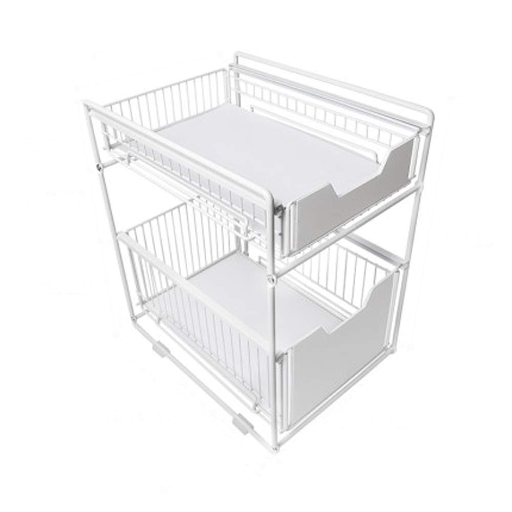 Under Sink Organizer - ACCP Metal Storage Shelf & Sliding Drawer Rack for Kitchen, Bathroom, Pantry - Space-Saving Cabinet Basket for Spices, Shower Supplies & Undersink Storage - Perfect for Small Space Organization (Black)