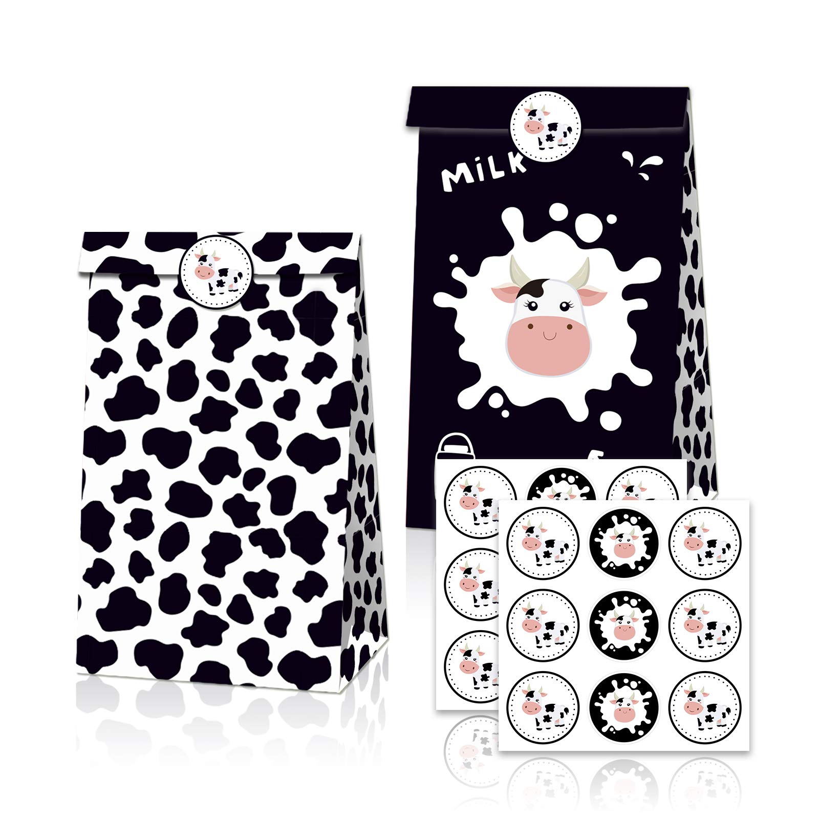 24 Pack Cow Print Party Favor Bags - Cute Cow Pattern Gift Bags for Cookies, Cakes, Chocolates & Candy - Perfect for Birthday Parties, Graduation, Baby Showers & Holiday Celebrations