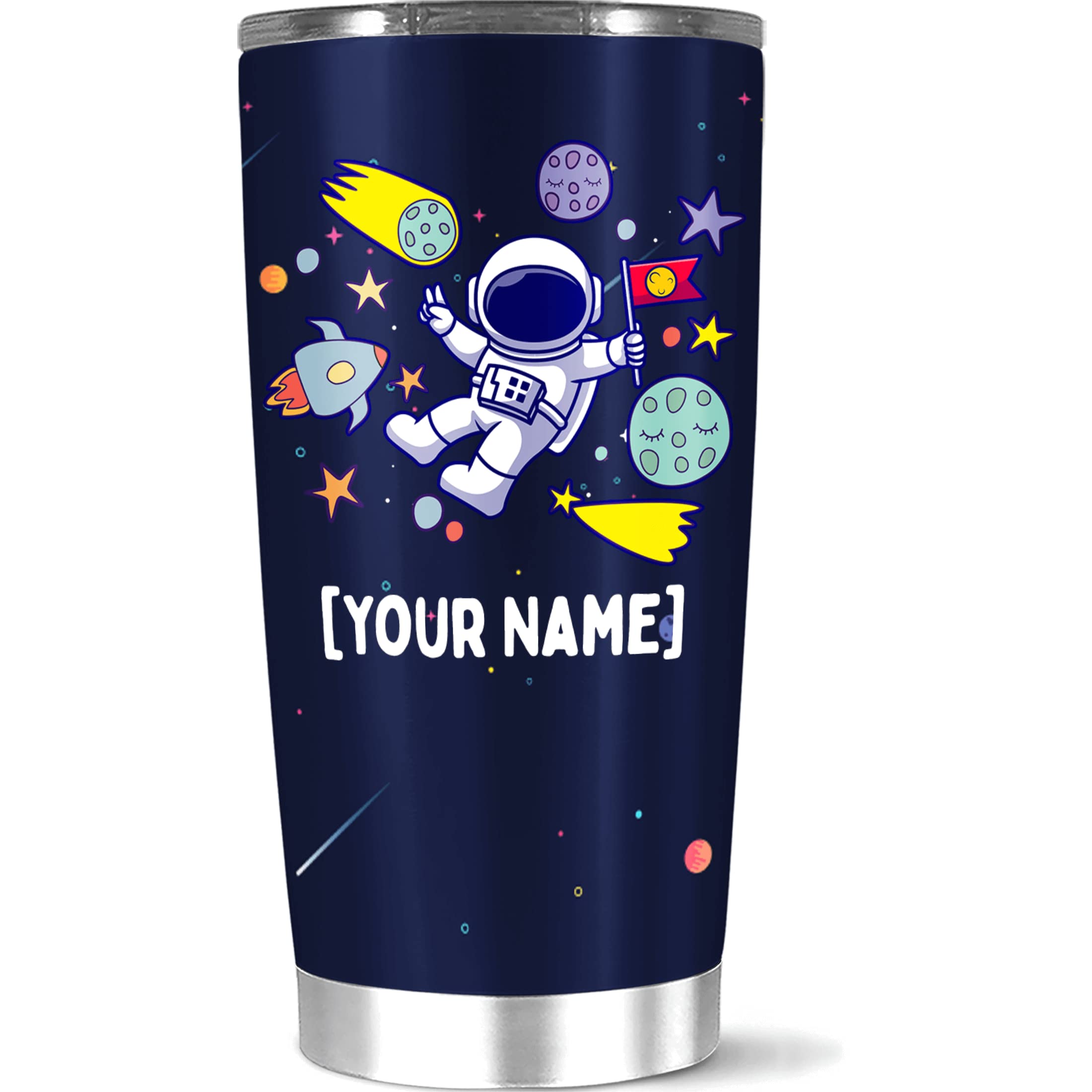 Personalized Coffee Tumbler with Cute Astronaut Design - Custom Name Insulated Travel Mug 20oz/30oz - Perfect Gift for Women, Men, Teens on Christmas, Birthday & Astronomy Day - Great for Office, Camping & Daily Commute
