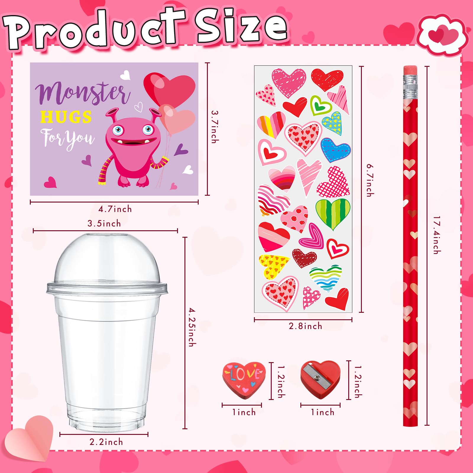 Pasimy 32-Piece Valentine's Day Stationery Gift Set - Classroom Exchange Gifts for Kids (Includes Cups, Cards, Pencils, Stickers, Erasers & Sharpeners) - Perfect for School Prizes, Party Favors & Valentine's Day Celebrations