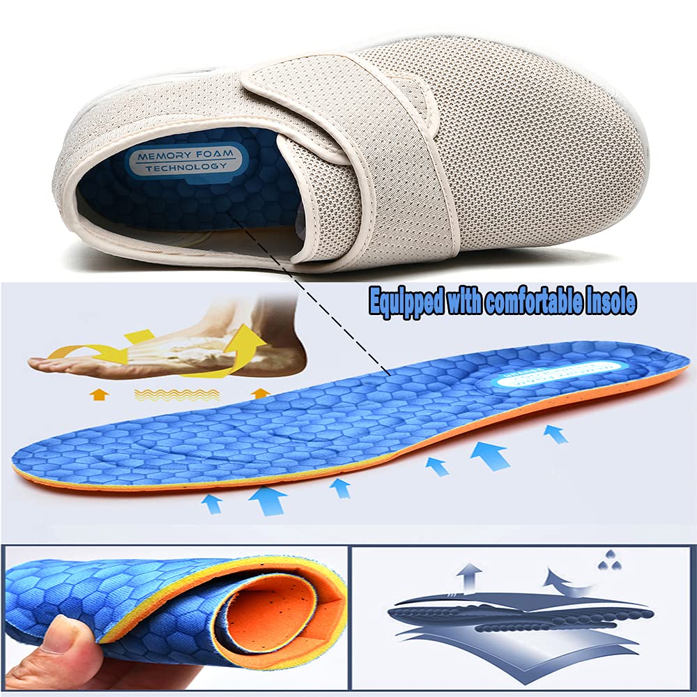 JBTNBX Men's Wide Width Diabetic Shoes - Adjustable Closure, Lightweight & Breathable Walking Sneakers for Elderly with Edema, Plantar Fasciitis & Swollen Feet - Ideal for Daily Walking, Nursing & Comfortable Foot Care
