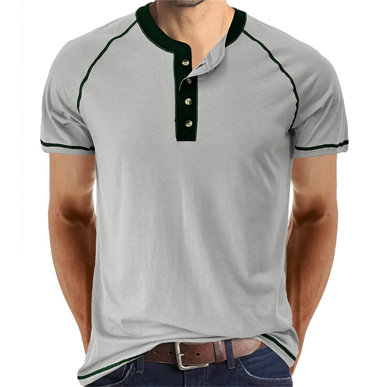 **PICKLION Men's Henley Shirts Short Sleeve Button-Up Crew Neck Casual T-Shirt - Perfect for Summer Outfits, Beach Trips & Everyday Wear**