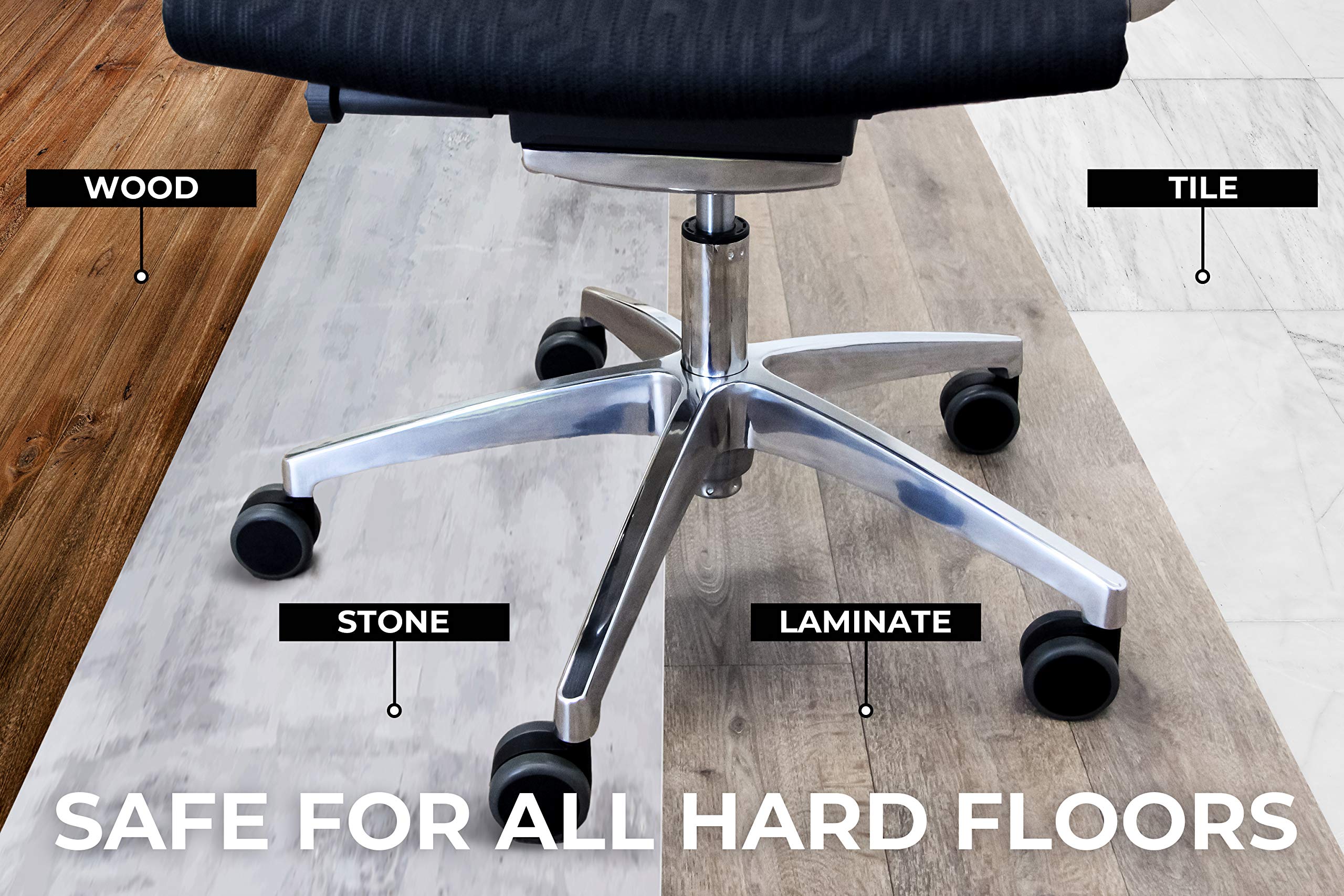 3 Inch Office Chair Caster Wheels with 7/16 Inch Stem Diameter - Set of 5 Heavy Duty Hard Floor Casters for Office Chairs, Rolling Chairs & Workstations - Perfect for Carpet-Free Offices, Home Workspaces & Conference Rooms