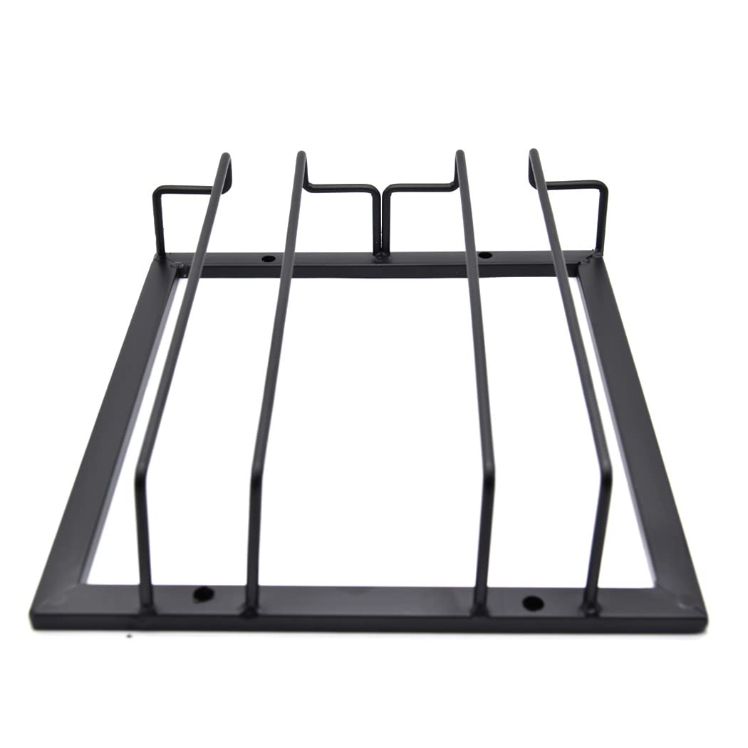 Premium Wrought Iron Under Cabinet Wine Glass Holder - 2 Rows Black Hanging Goblet Rack for Kitchen & Bar Storage | Space-Saving Upside Down Wine Glass Organizer for Home, Restaurant, and Party Use