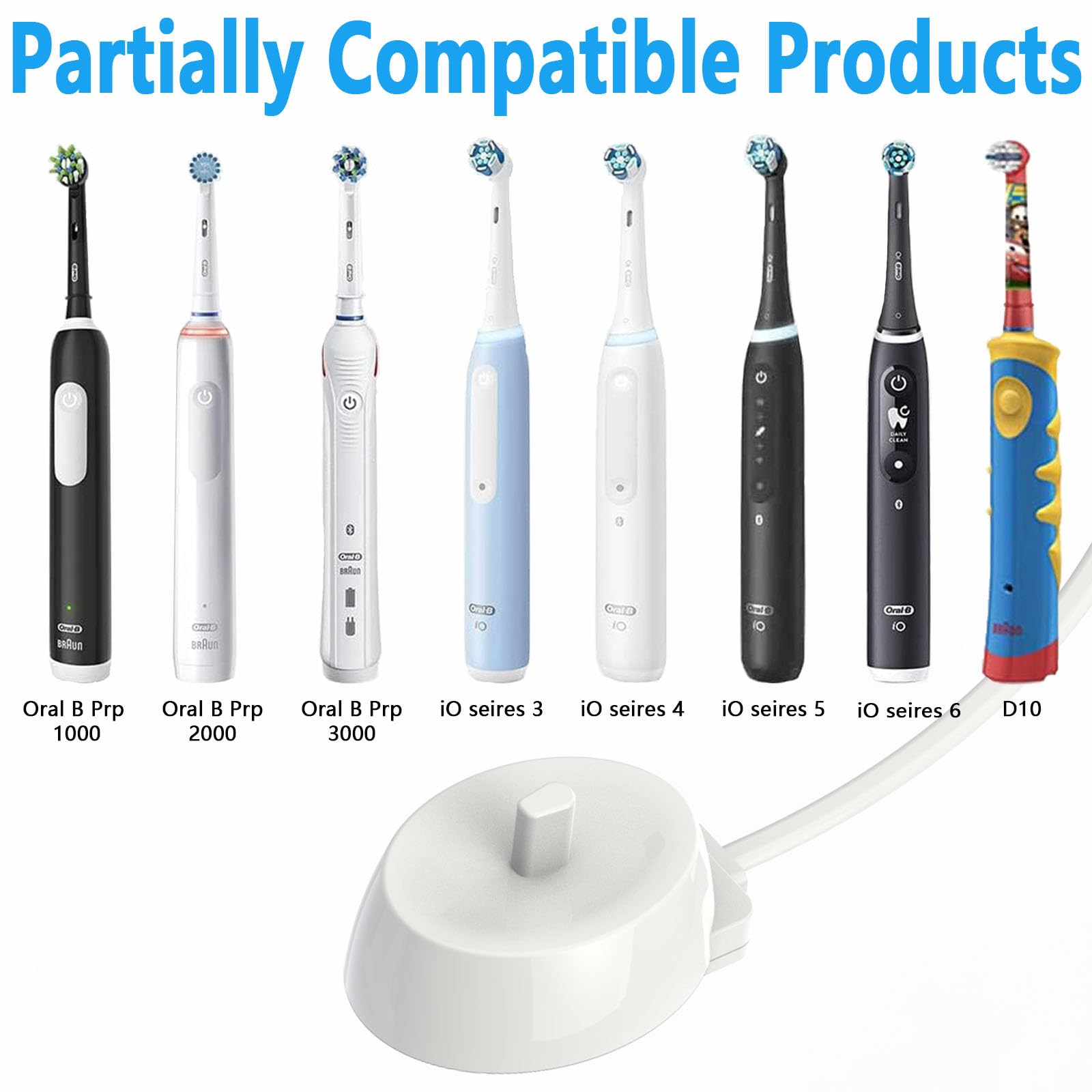 Oral B Electric Toothbrush Replacement Charger Base - Compatible with Pro 1000 2000 2500 3000 3709 3728 3757 5000 7000 7500 Genius & IO Series 3 4 5 6 - Inductive Power Cord for Home Travel & Bathroom Use