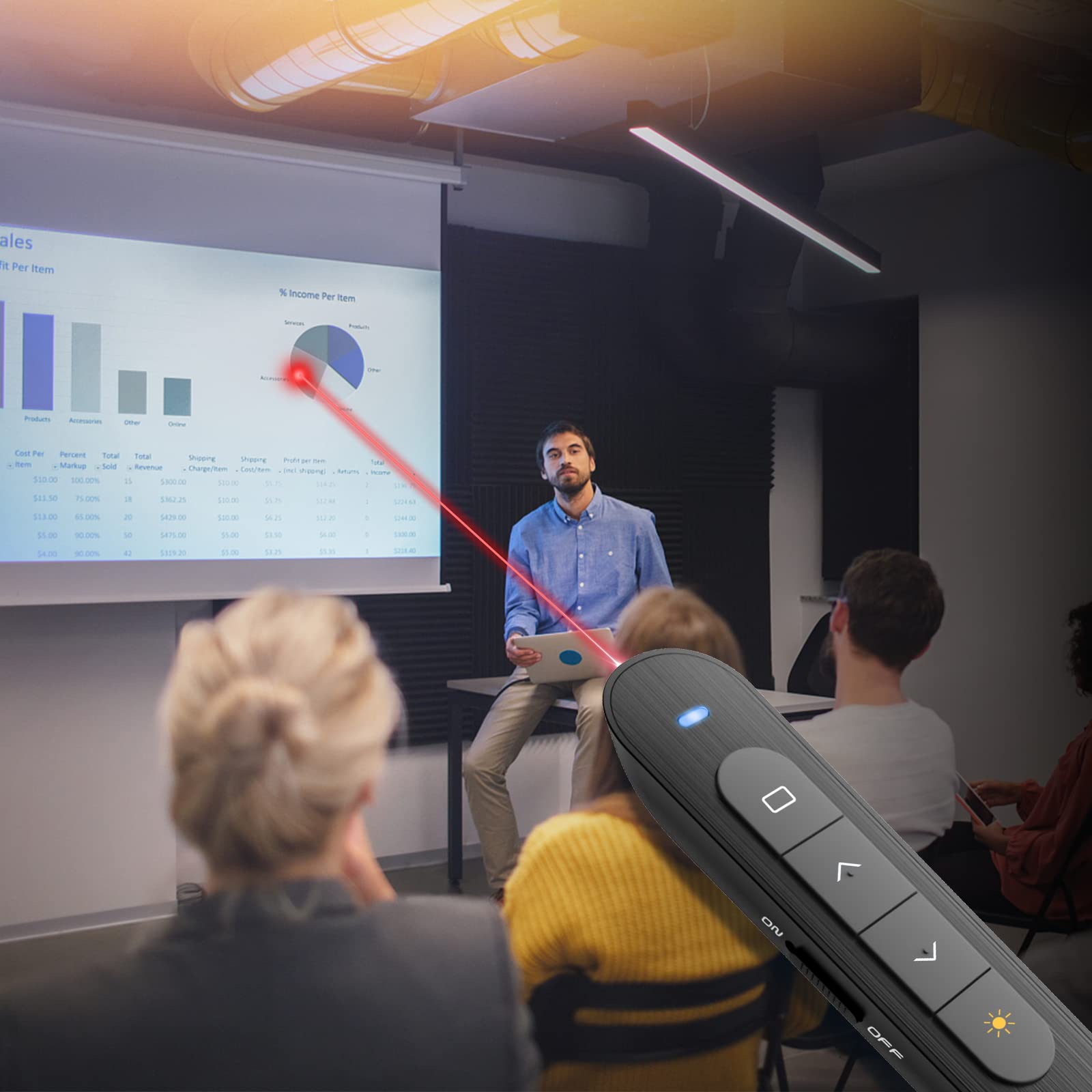 Wireless Presentation Clicker with Laser Pointer - PowerPoint Remote for Mac, Keynote, Laptop, Computer - Ideal for Business Meetings, Classroom Teaching, and Online Presentations