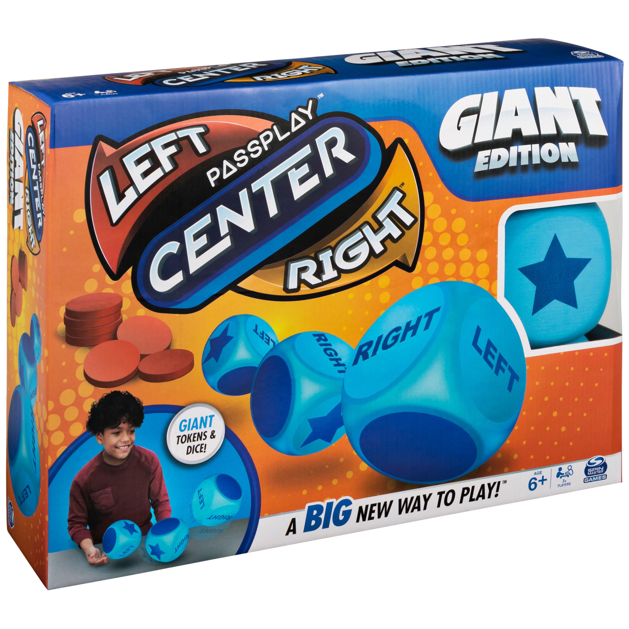 Spin Master Games Left Center Right Giant Edition - Oversized Family Board Game for Indoor & Outdoor Fun, 2-4 Players, Ages 6+ | Perfect for Birthday Parties, Family Game Nights & Backyard Gatherings
