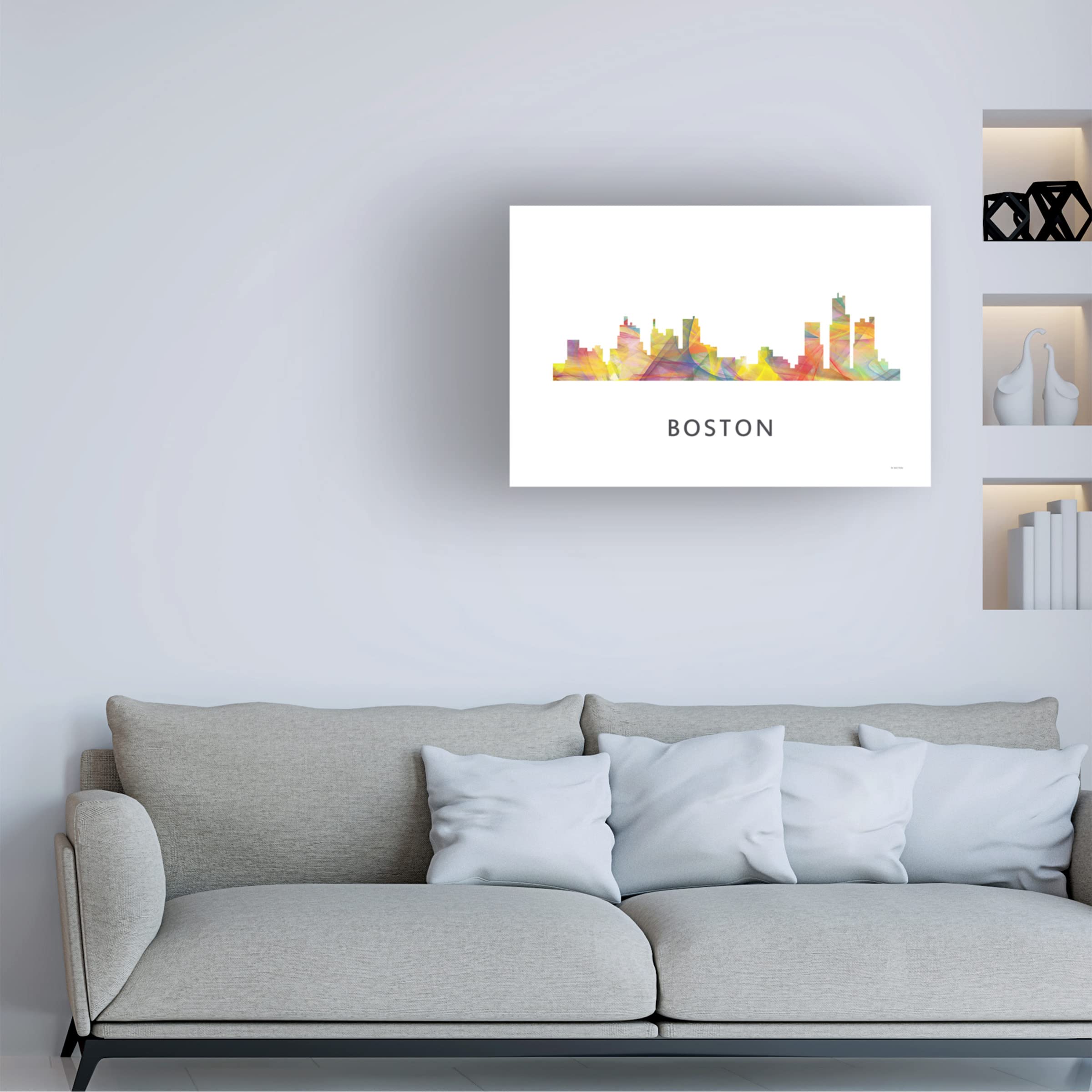 Trademark Fine Art 'Boston Mass Skyline' Canvas Wall Art by Marlene Watson - 16x24 Inches Modern Cityscape Painting for Living Room, Office & Home Decor