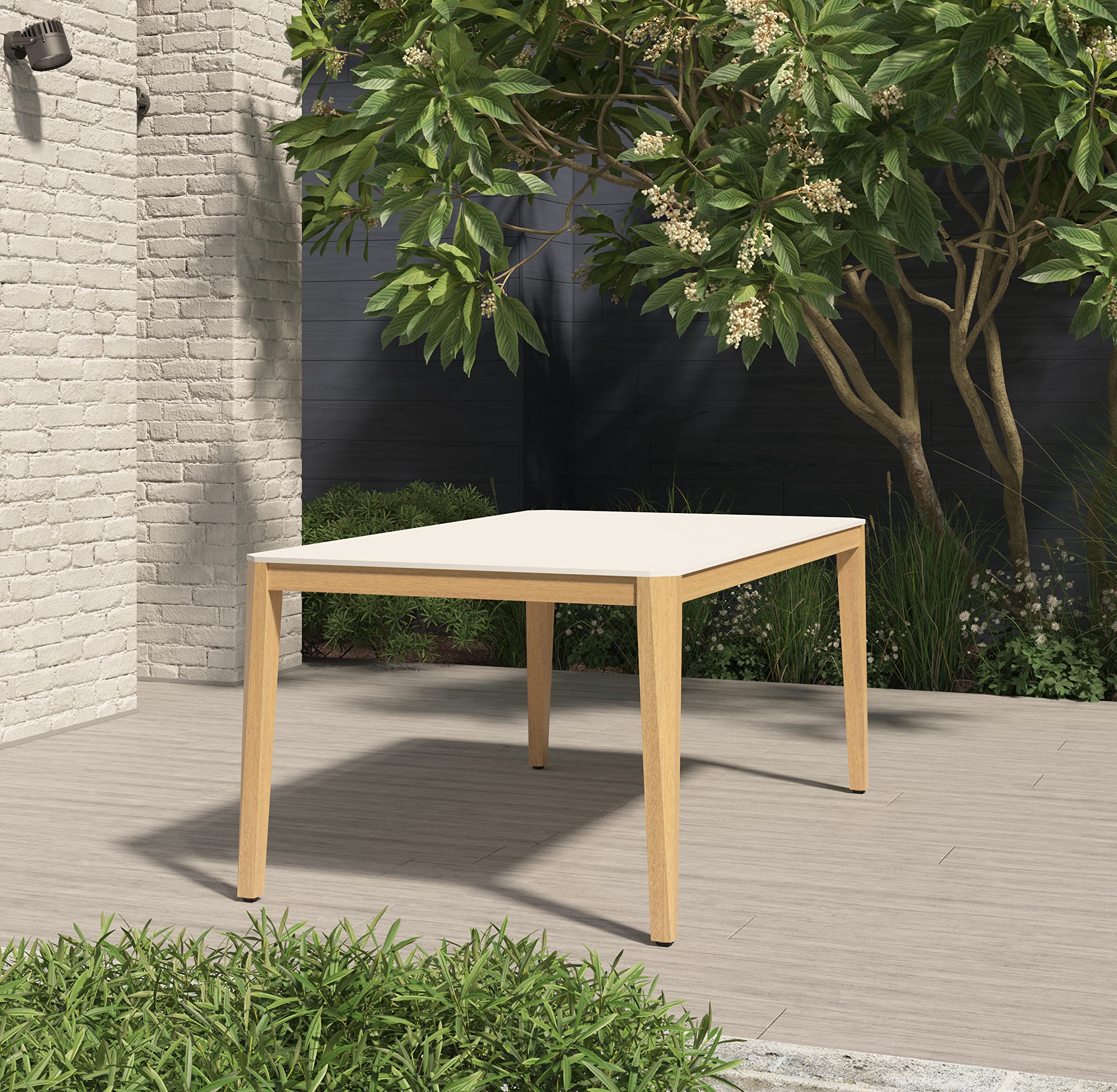 Urban Elements Eugène 5-Piece Patio Dining Set - FSC Certified Eucalyptus Wood with Teak Finish - Outdoor Backyard Furniture Set with Rectangular Table & Side Chairs (White) - Perfect for Garden, Deck, Poolside & Alfresco Dining