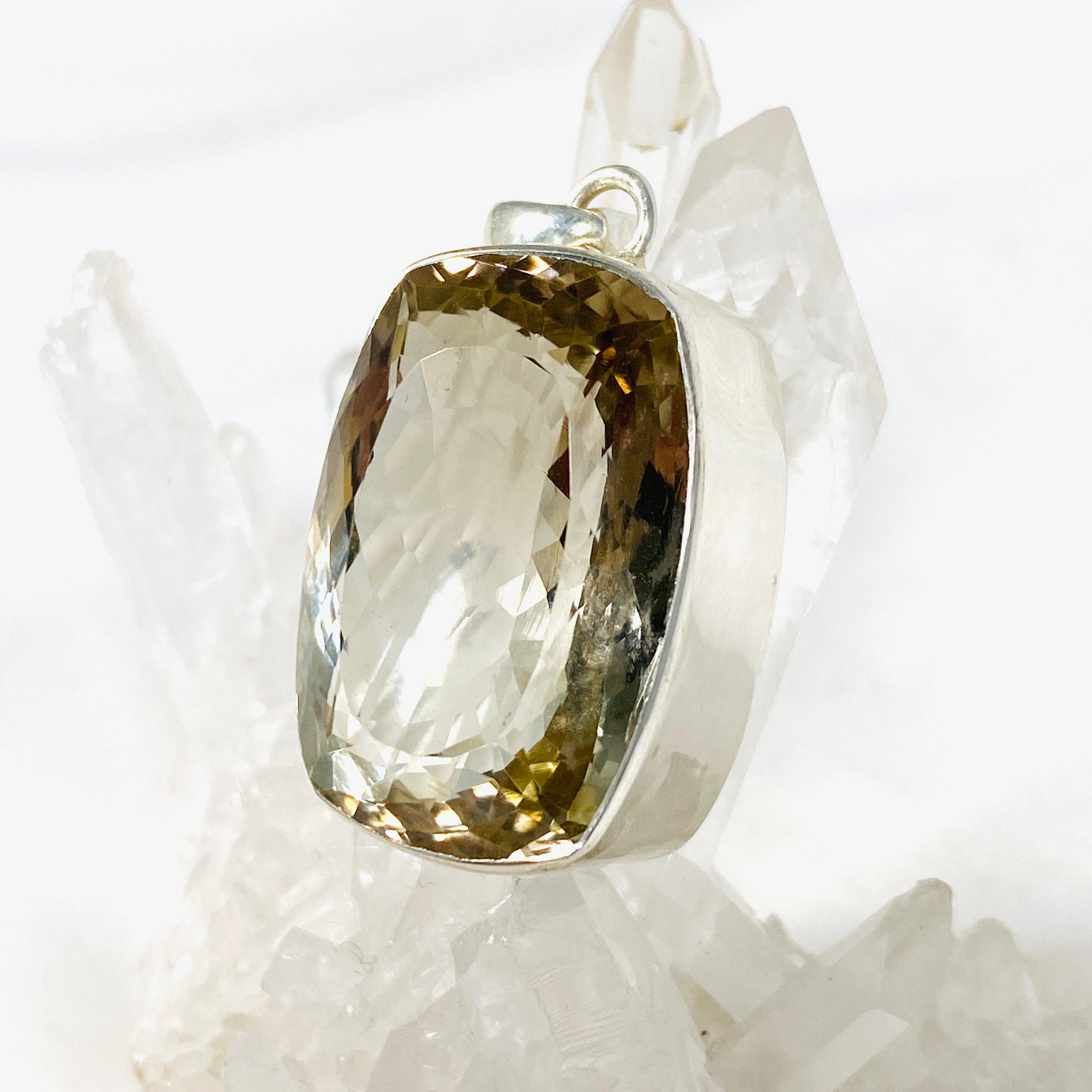 Smokey Lemon Quartz Faceted Rectangular Pendant Necklace - KPGJ3860 | Healing Crystal Jewelry for Meditation & Spiritual Energy