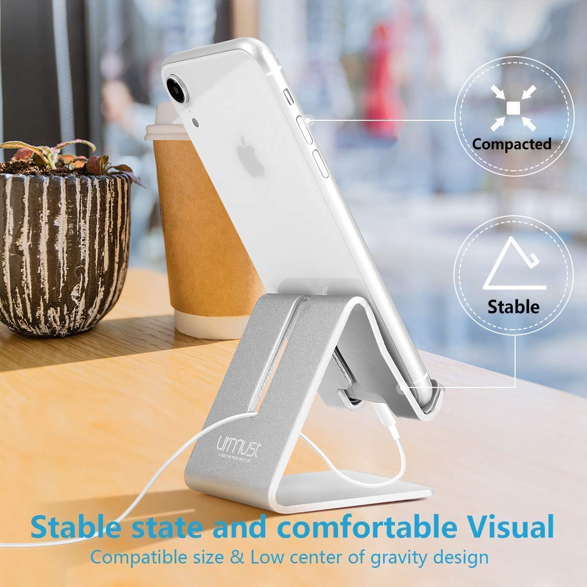 Urmust Ergonomic Adjustable Laptop Stand & Phone Holder Set (Silver) - Perfect for Home Office, Gaming, and Workspace Organization