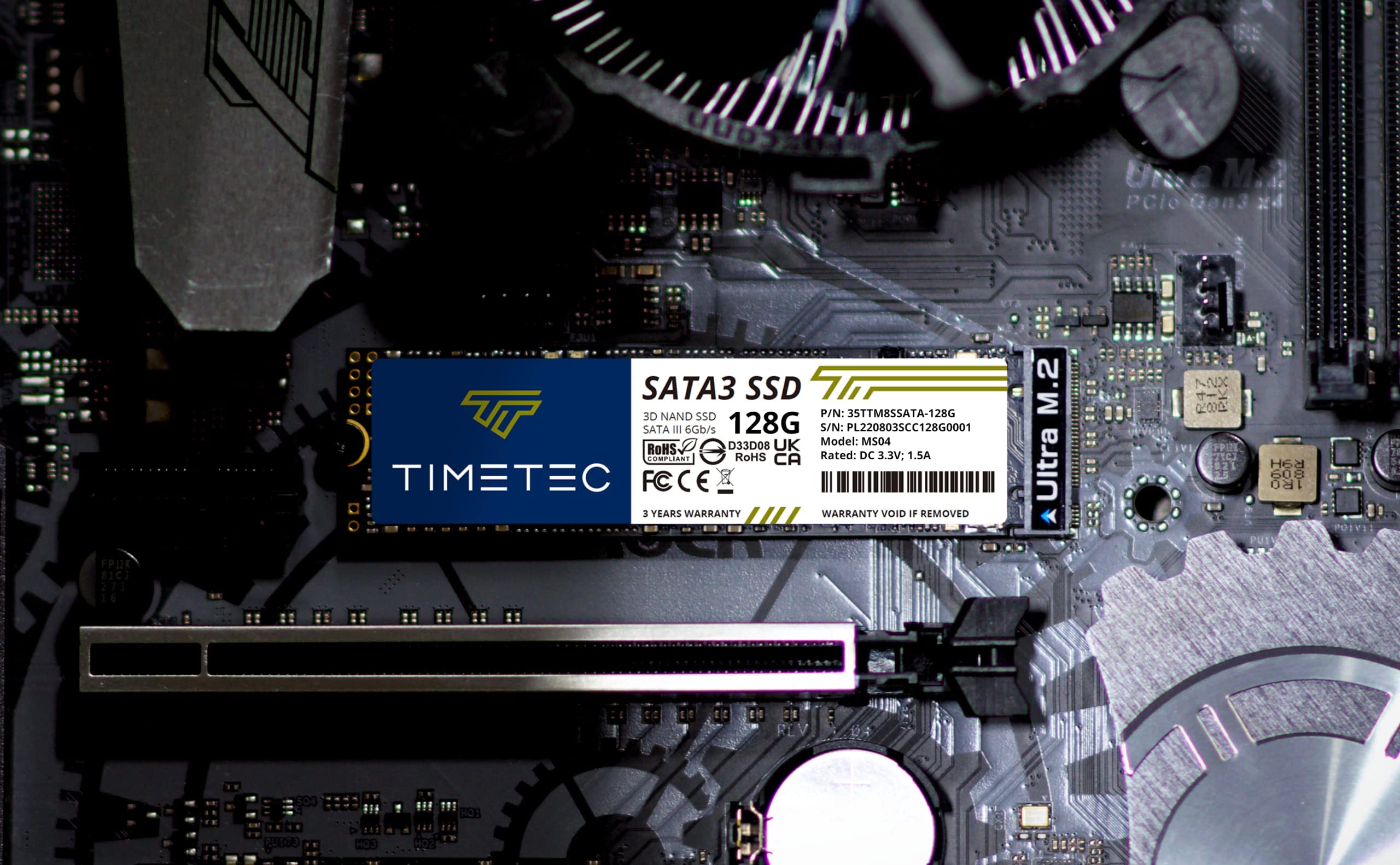 Timetec 128GB SSD 3D NAND SATA III 6Gb/s M.2 2280 Internal Solid State Drive - Up to 550MB/s Read Speed, SLC Cache, 64TBW - Compatible with PC, Laptop & Desktop - Perfect for Gaming, Office Work & Fast Boot Times
