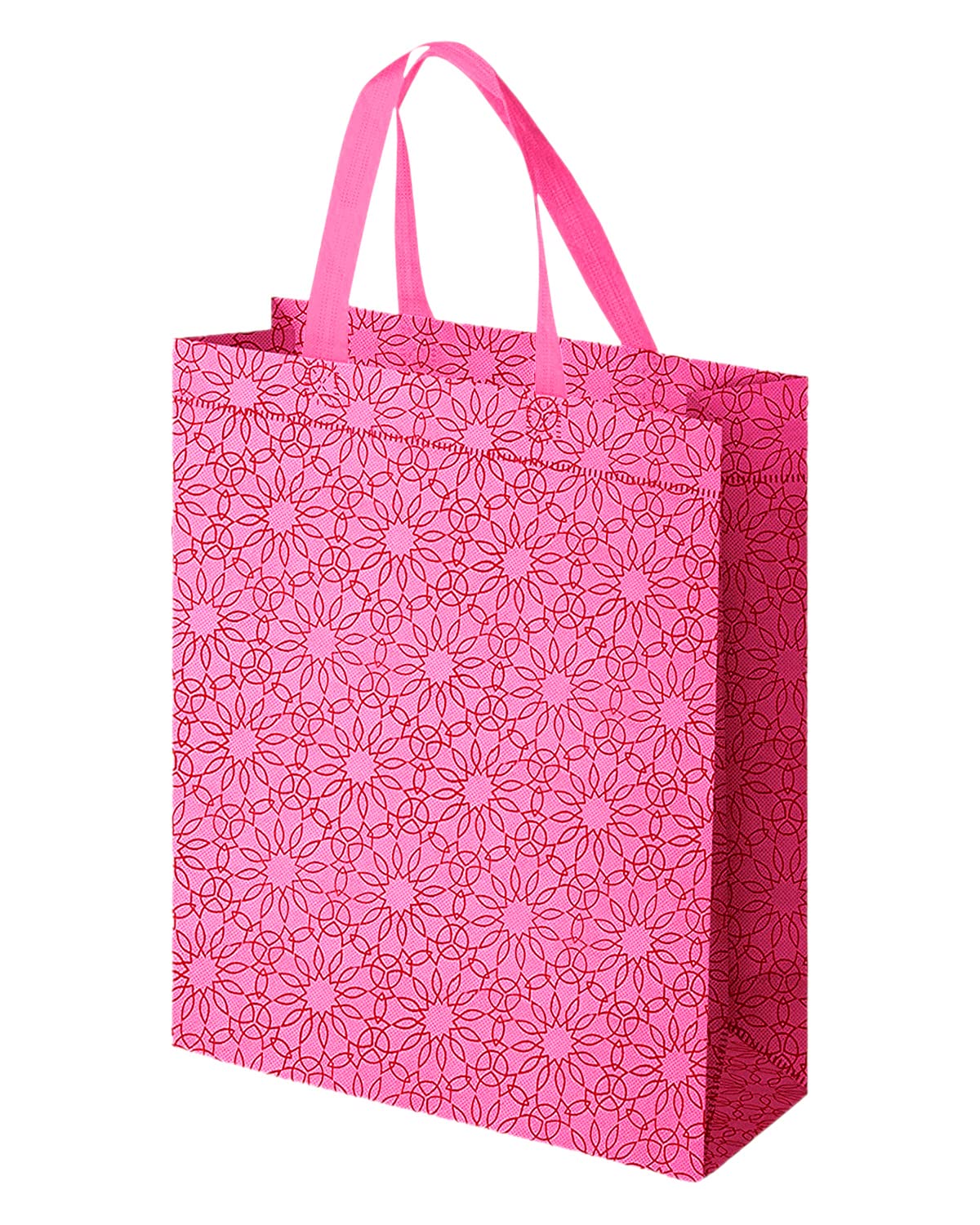 Kuber Industries 12-Pack Pink Fabric Grocery Shopping Bags with Handles - Reusable & Durable for Groceries, Shopping, and Everyday Use