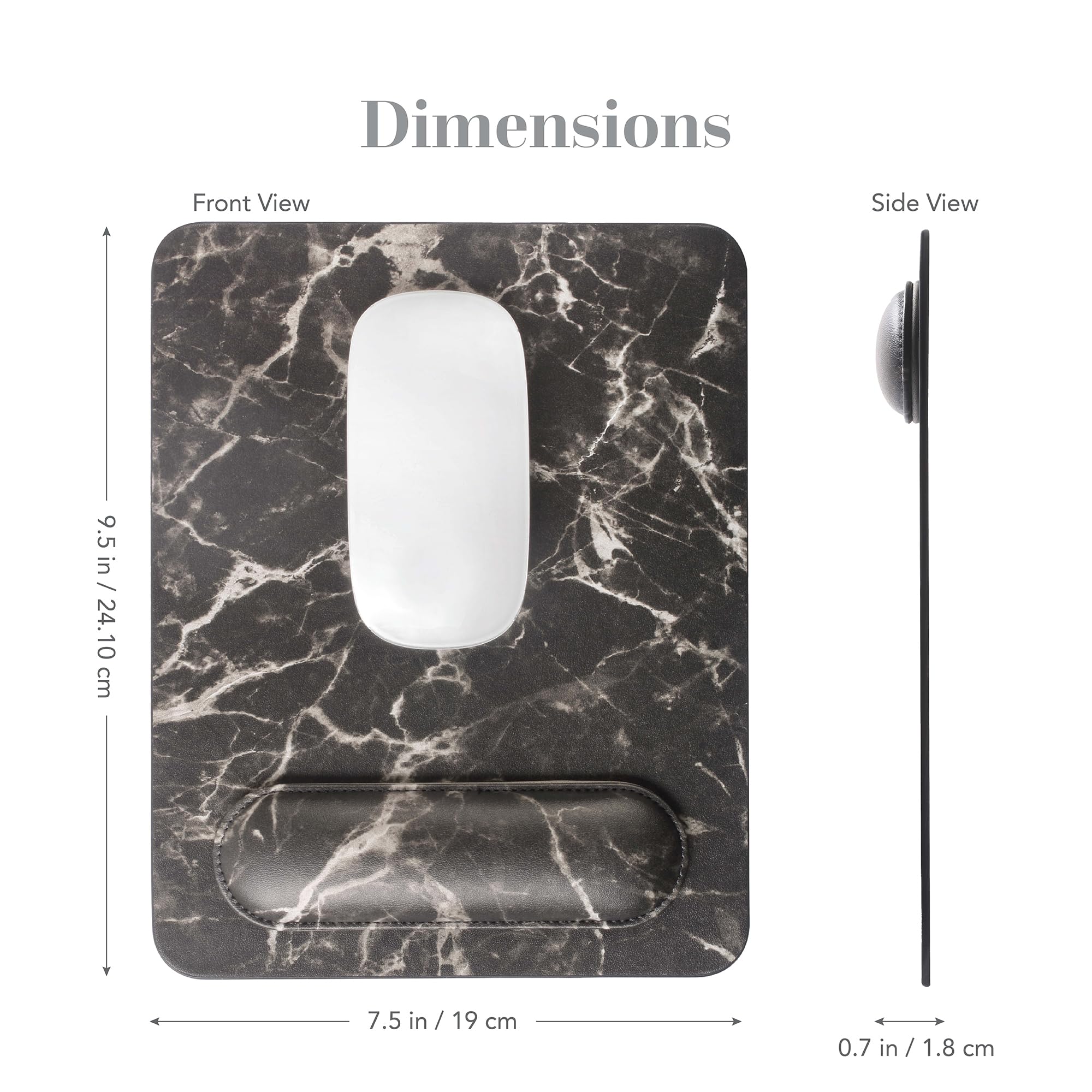 Vegan Leather Black Marble Mouse Pad with Magnetic Wrist Support - Ergonomic & Anti-Slip Desk Accessory for Office & Gaming | Perfect for Women & Men Workstations