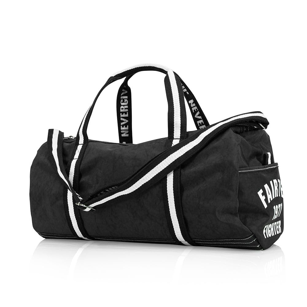 Fairtex BAG9 Retro Style Barrel Bag - Premium Thai Boxing Heavy Gym Bag for Muay Thai & MMA Training (Black) - Perfect for Gym, Martial Arts & Travel Use