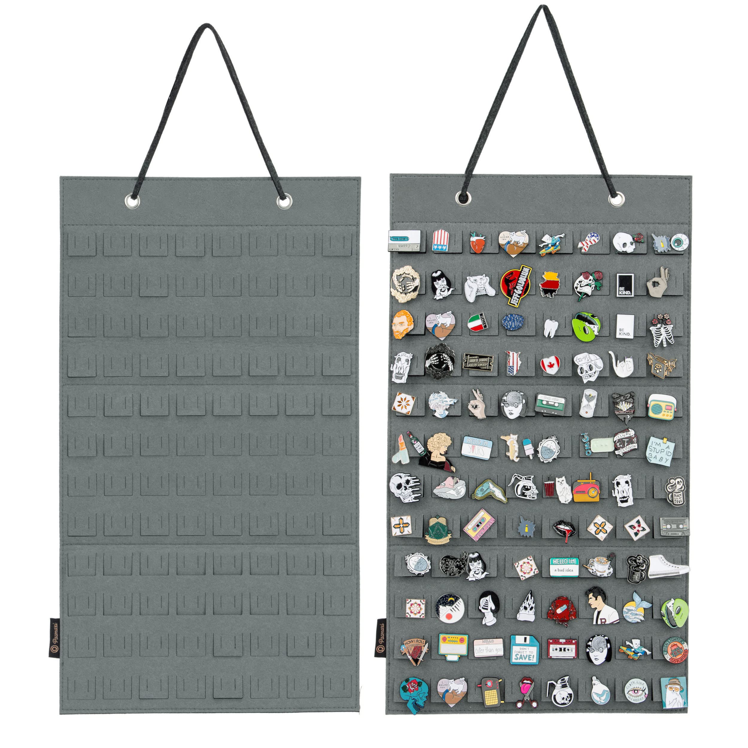 PACMAXI Hanging Brooch Pin Organizer - 96 Slot Jewelry Storage Case for Brooches, Pins & Badges | Compact Display Holder for Collectors & Organizers | Perfect for Home, Office & Travel (Grey)