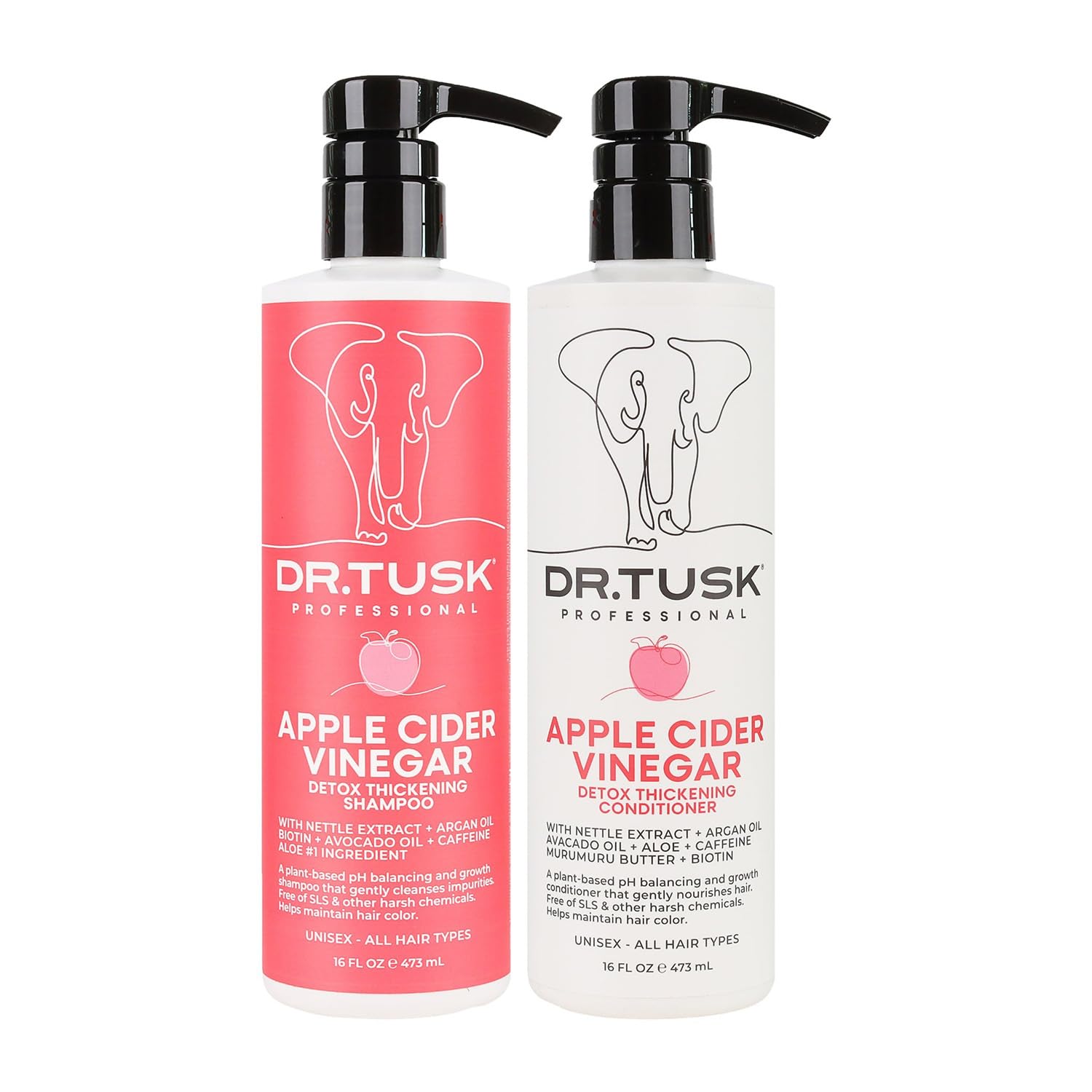 Dr. Tusk Apple Cider Vinegar Shampoo & Conditioner Set for Hair Growth & Scalp Care - Natural Hair Repair for Dry, Damaged Hair - Perfect for Daily Use & Salon Results at Home