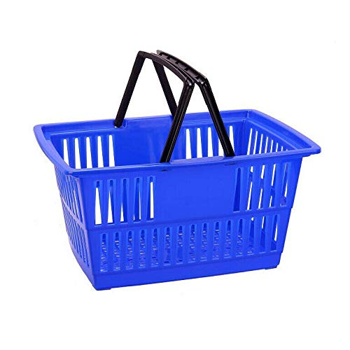 Blue Plastic Shopping Baskets for Grocery Store & Retail - Medium Size 18x13x9 Inches - 2 Pack Convenient Totes for Supermarket, Shopping Mall & Home Organization