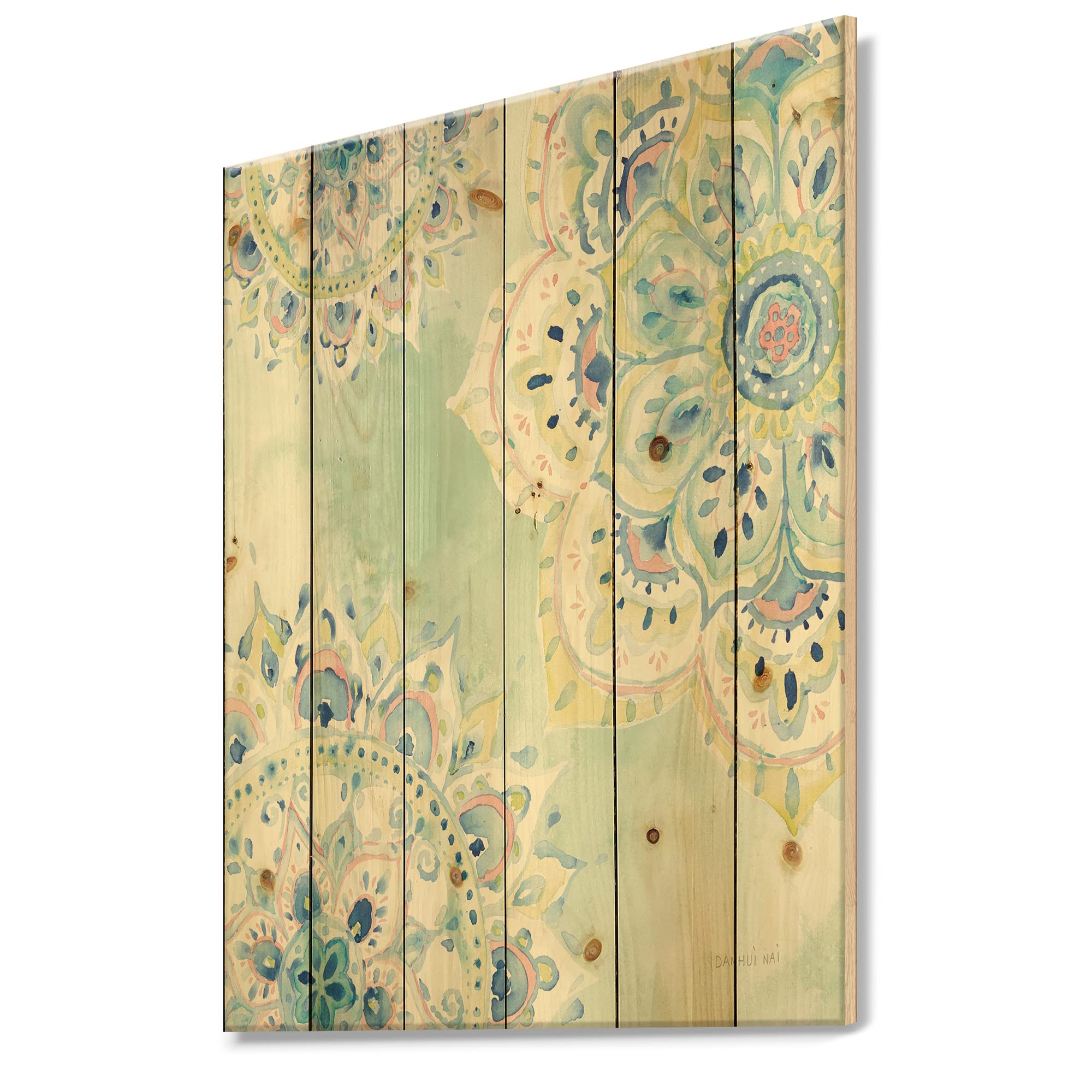 DesignQ Watercolor Mandalas IV - Floral & Botanical Art Print on Natural Pine Wood - 15x20 Inch Wall Decor for Living Room, Bedroom & Office