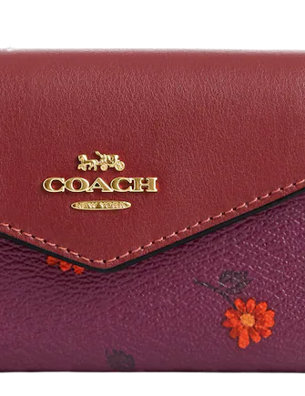 Coach Flap Card Case with Country Floral Print - Slim RFID Blocking Wallet for Women - Perfect for Travel, Shopping & Everyday Use