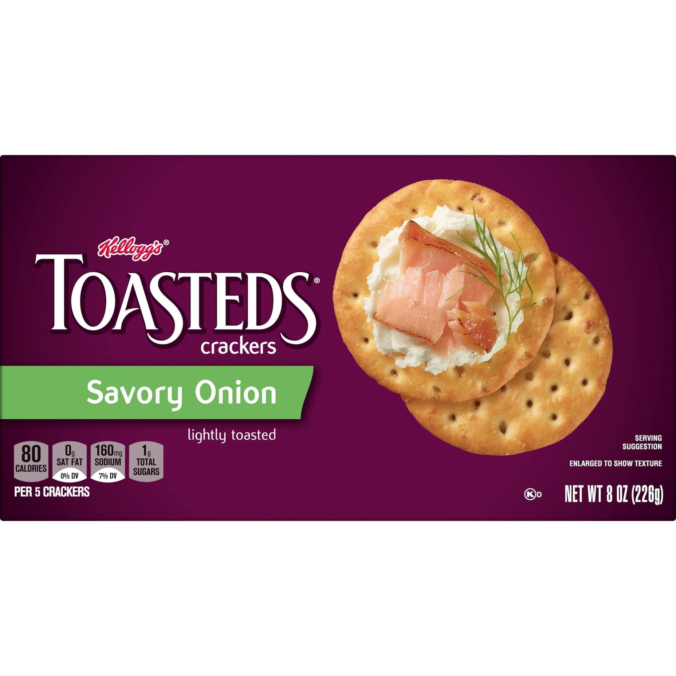 Toasted Onion Crackers - 8oz Box (Pack of 1) | Crunchy Party Snacks, Lunchbox Treats & Savory Onion Flavored Crackers | Perfect for Gatherings, School Lunches & Office Snacks