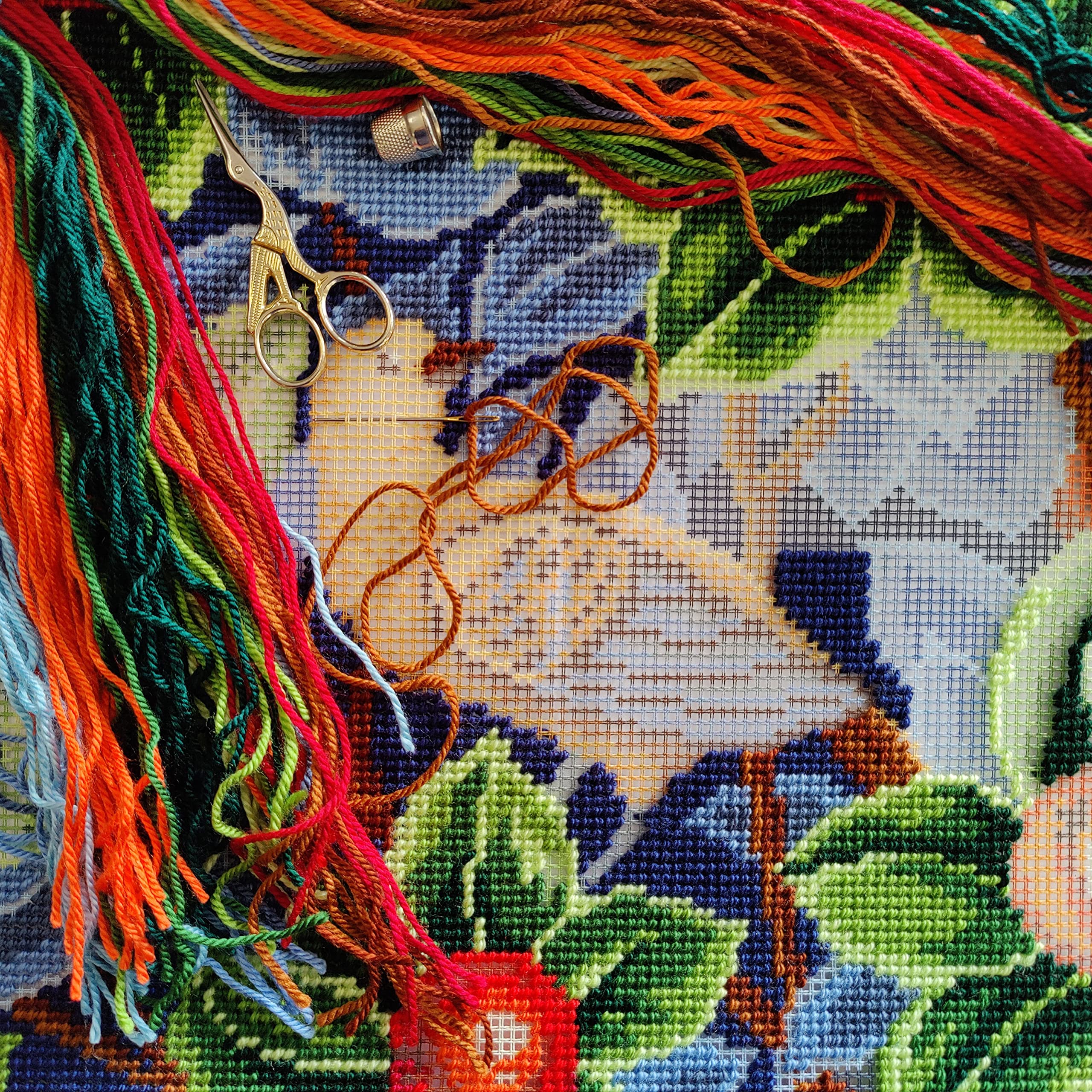 William Morris Bird Tapestry Embroidery Kit for Adults & Beginners — 16″×16″ Cotton Canvas with Printed Design, 2 Needles, Yarn & Easy Chart | DIY Home Decor, Wall Art & Mindful Crafting Gift