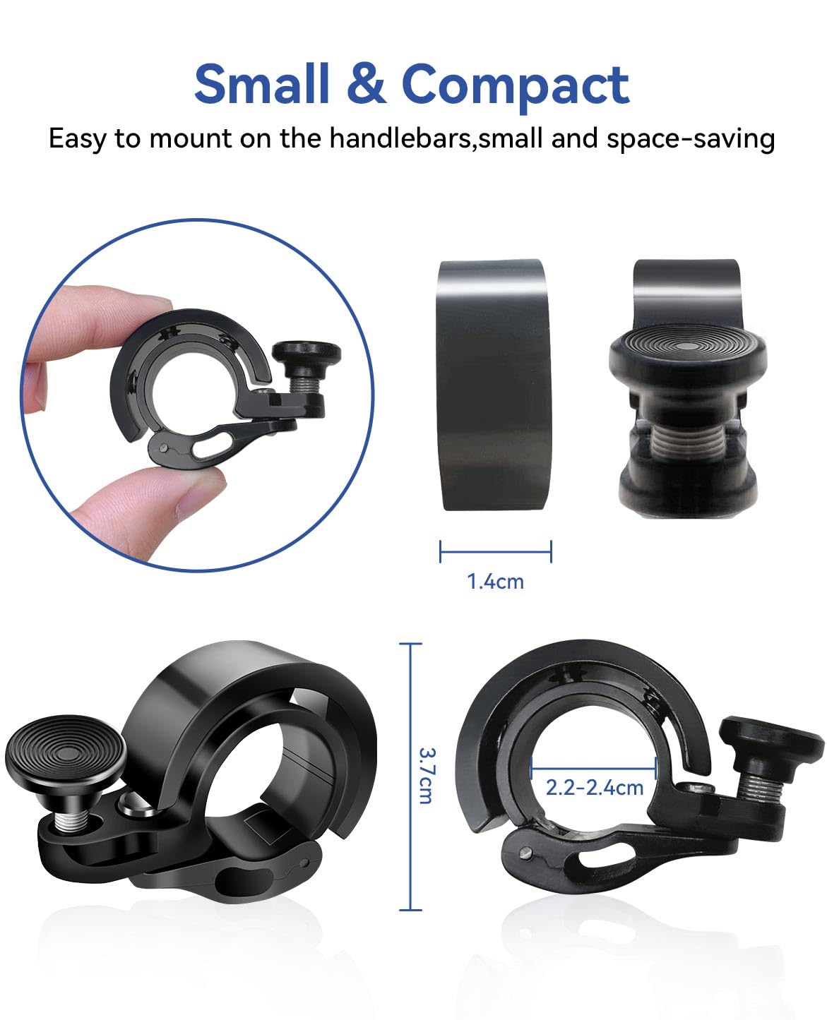 2 Pack Bike Bell for Mountain Bike - Loud & Clear Mini Bicycle Bell with 22.2-24mm Handlebar Mount - Perfect for Cycling, Commuting, and Outdoor Adventures