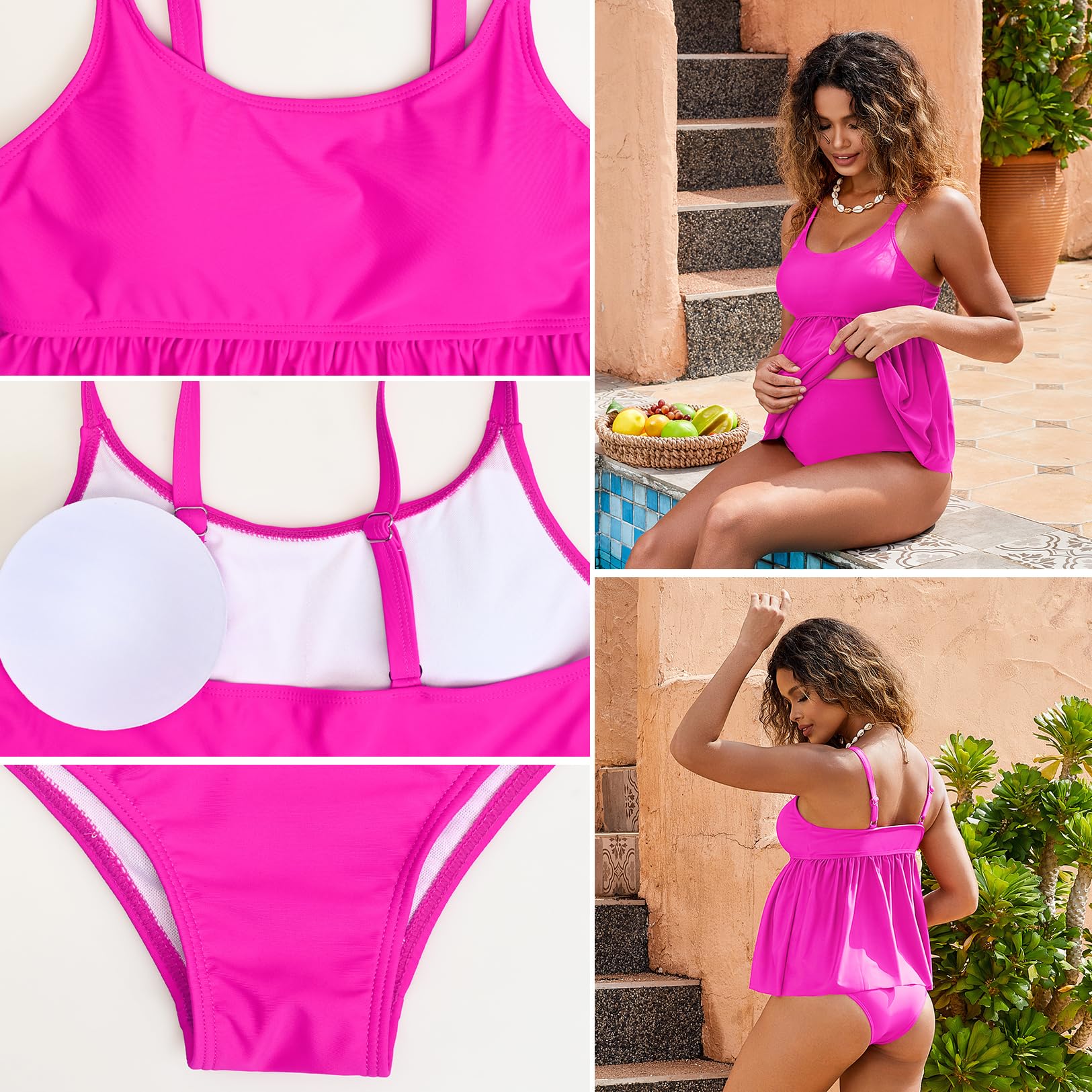 GINKANA Maternity Tankini Set - Cute Ruffle Hem Pregnancy Swimsuit with Adjustable Straps, Two Piece Maternity Bathing Suit for Women | Perfect for Beach, Pool, Vacation & Maternity Photos
