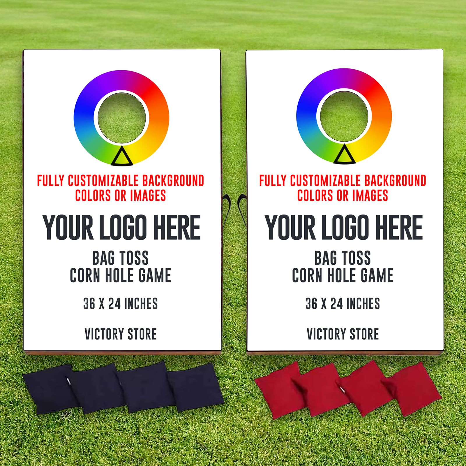 Custom Logo Cornhole Game Set - Personalized Photo & Business Branding Cornhole Toss Bags - Outdoor Lawn Party Games for Backyard, Tailgating & BBQ Events